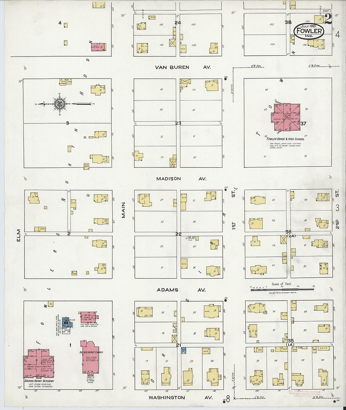 This old map of Fowler, Benton County, Indiana was created by Sanborn Map Company in 1921