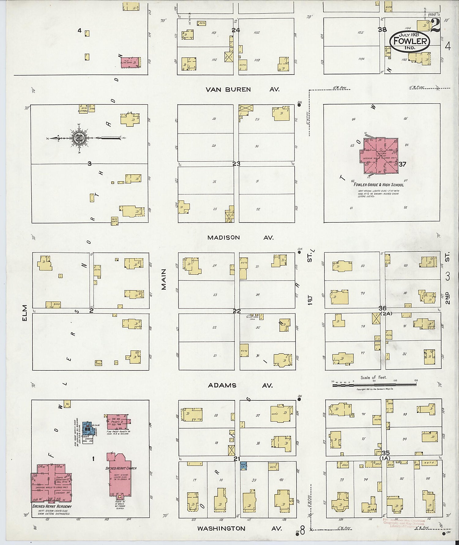 This old map of Fowler, Benton County, Indiana was created by Sanborn Map Company in 1921