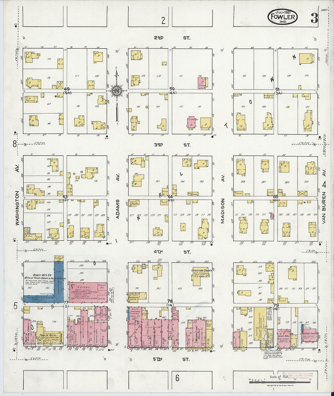 This old map of Fowler, Benton County, Indiana was created by Sanborn Map Company in 1921