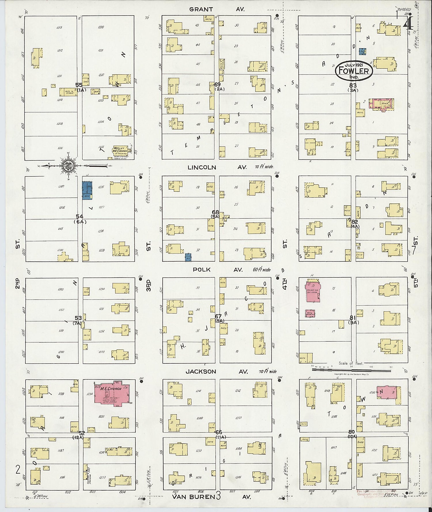 This old map of Fowler, Benton County, Indiana was created by Sanborn Map Company in 1921