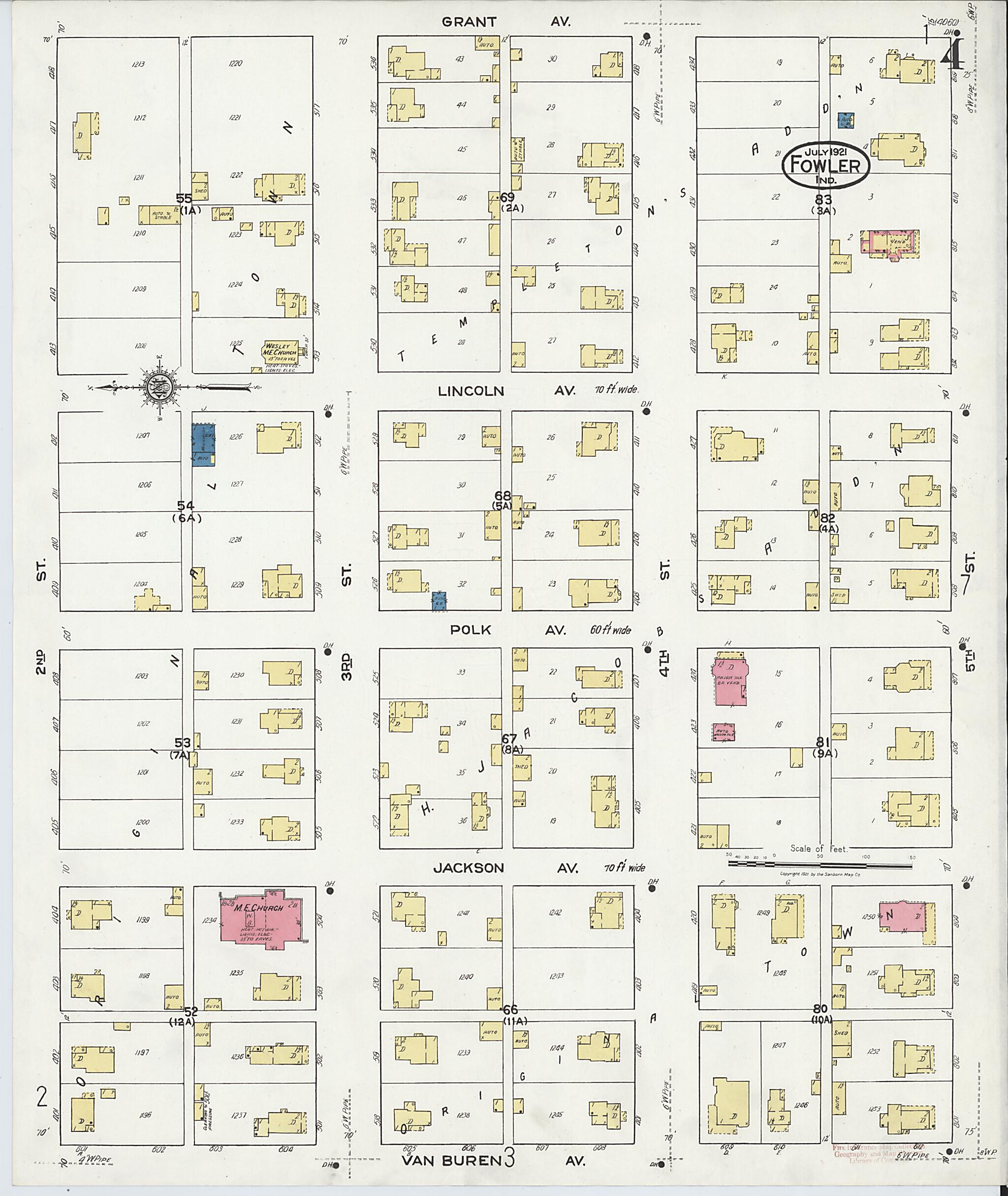 This old map of Fowler, Benton County, Indiana was created by Sanborn Map Company in 1921