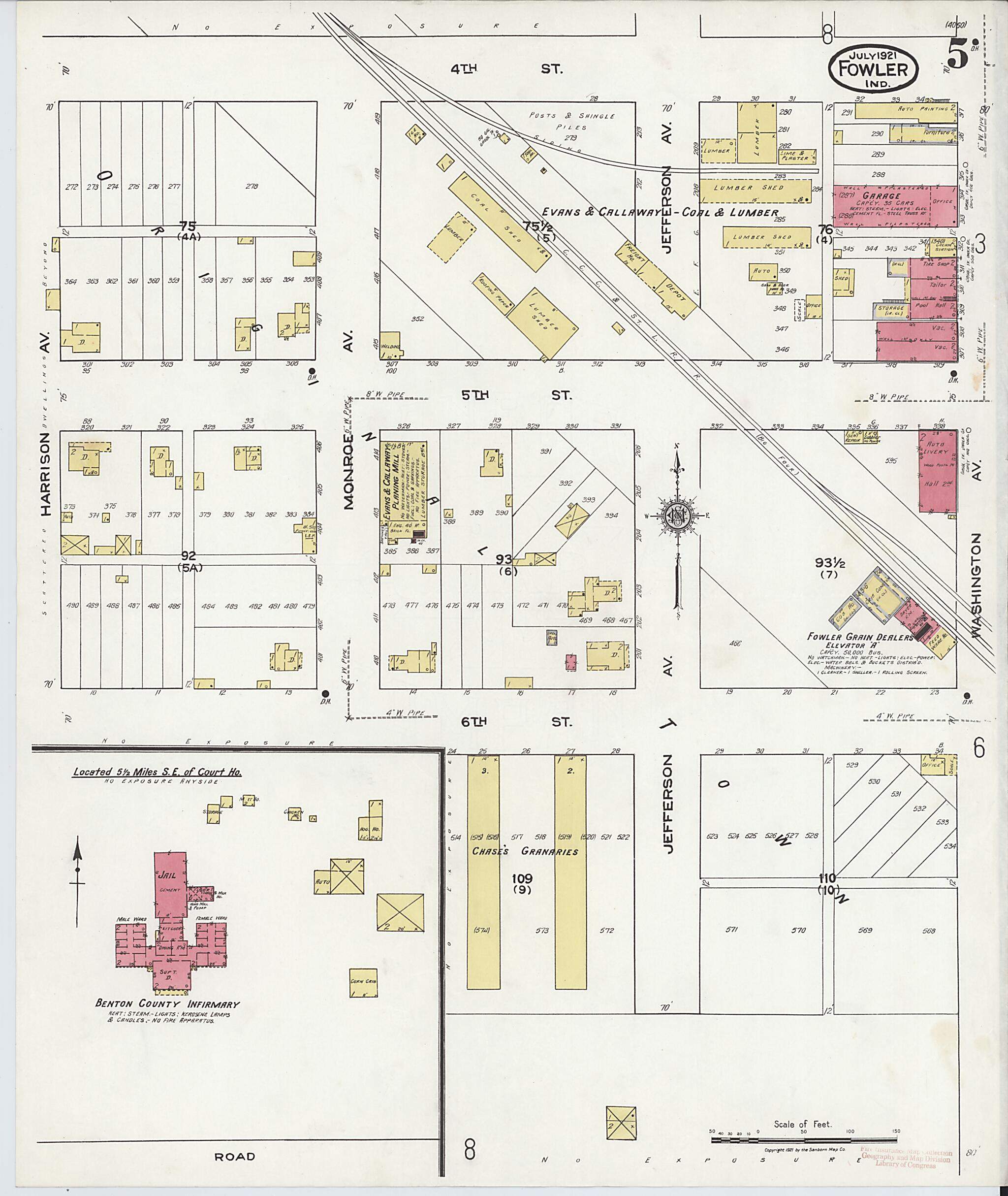 This old map of Fowler, Benton County, Indiana was created by Sanborn Map Company in 1921