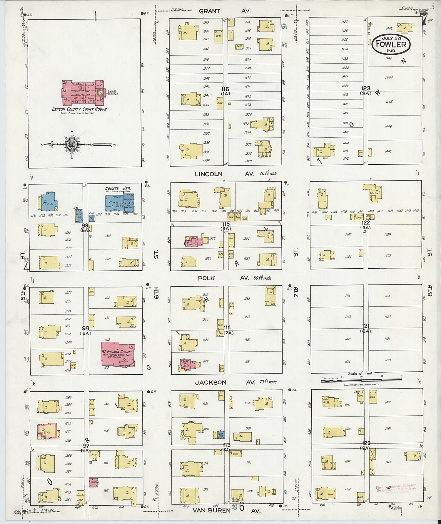 This old map of Fowler, Benton County, Indiana was created by Sanborn Map Company in 1921