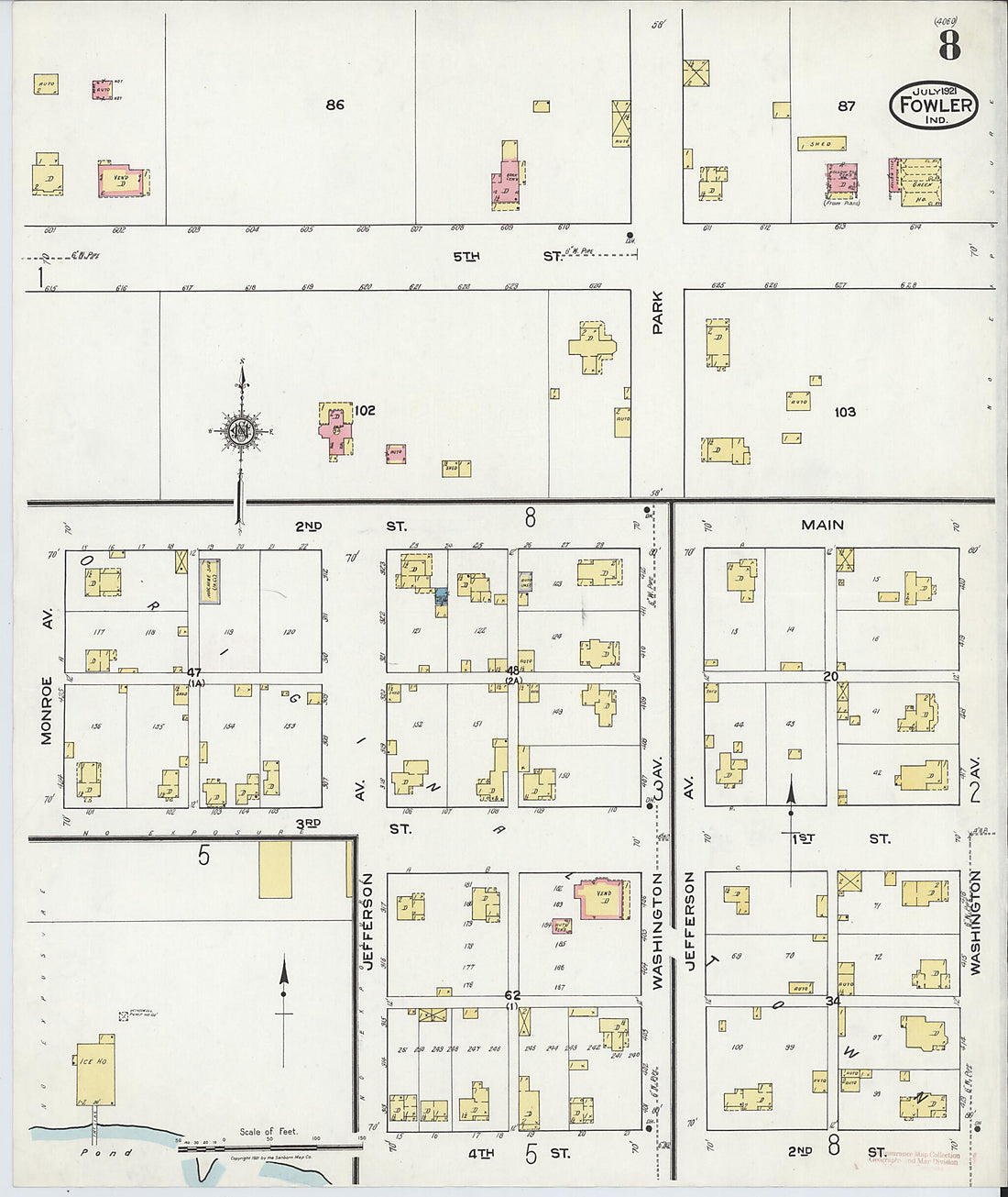 This old map of Fowler, Benton County, Indiana was created by Sanborn Map Company in 1921