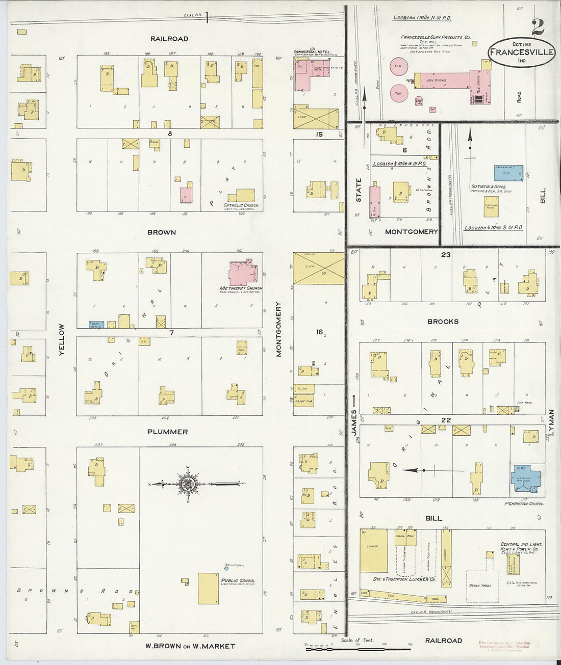 This old map of Francesville, Pulaski County, Indiana was created by Sanborn Map Company in 1912