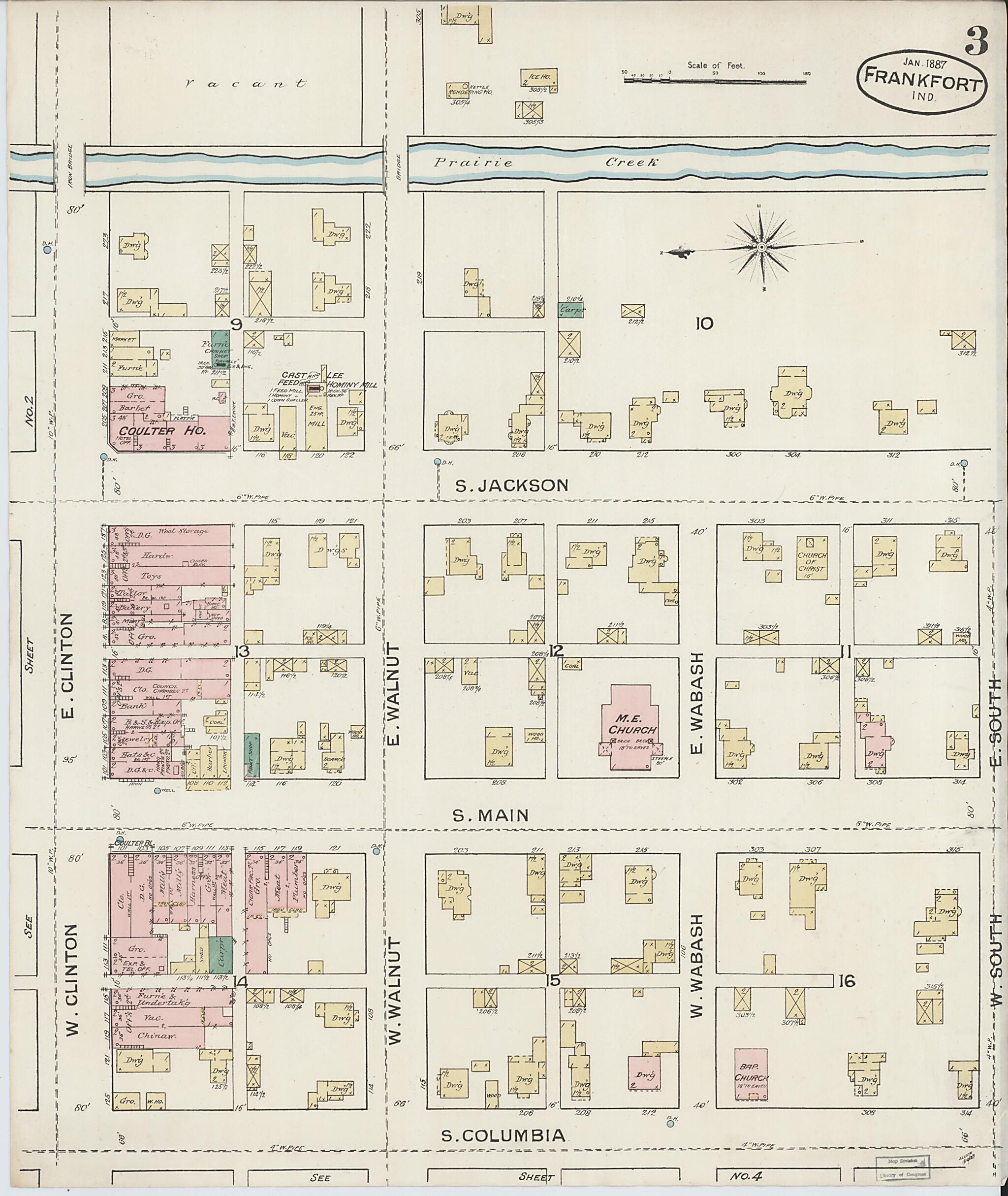 This old map of Frankfort, Clinton County, Indiana was created by Sanborn Map Company in 1887