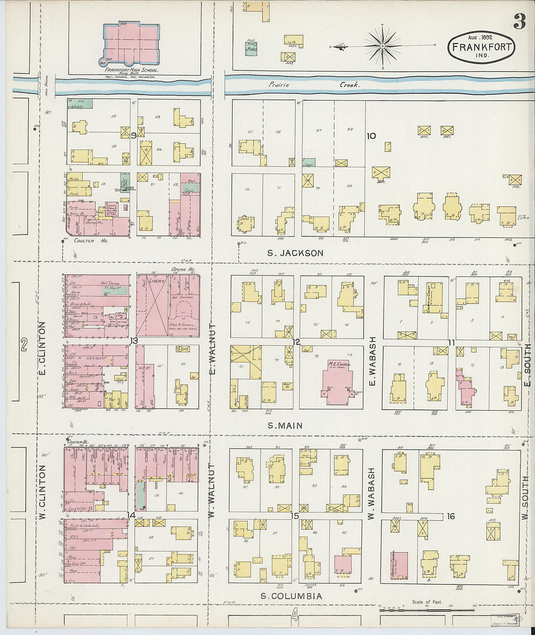 This old map of Frankfort, Clinton County, Indiana was created by Sanborn Map Company in 1892