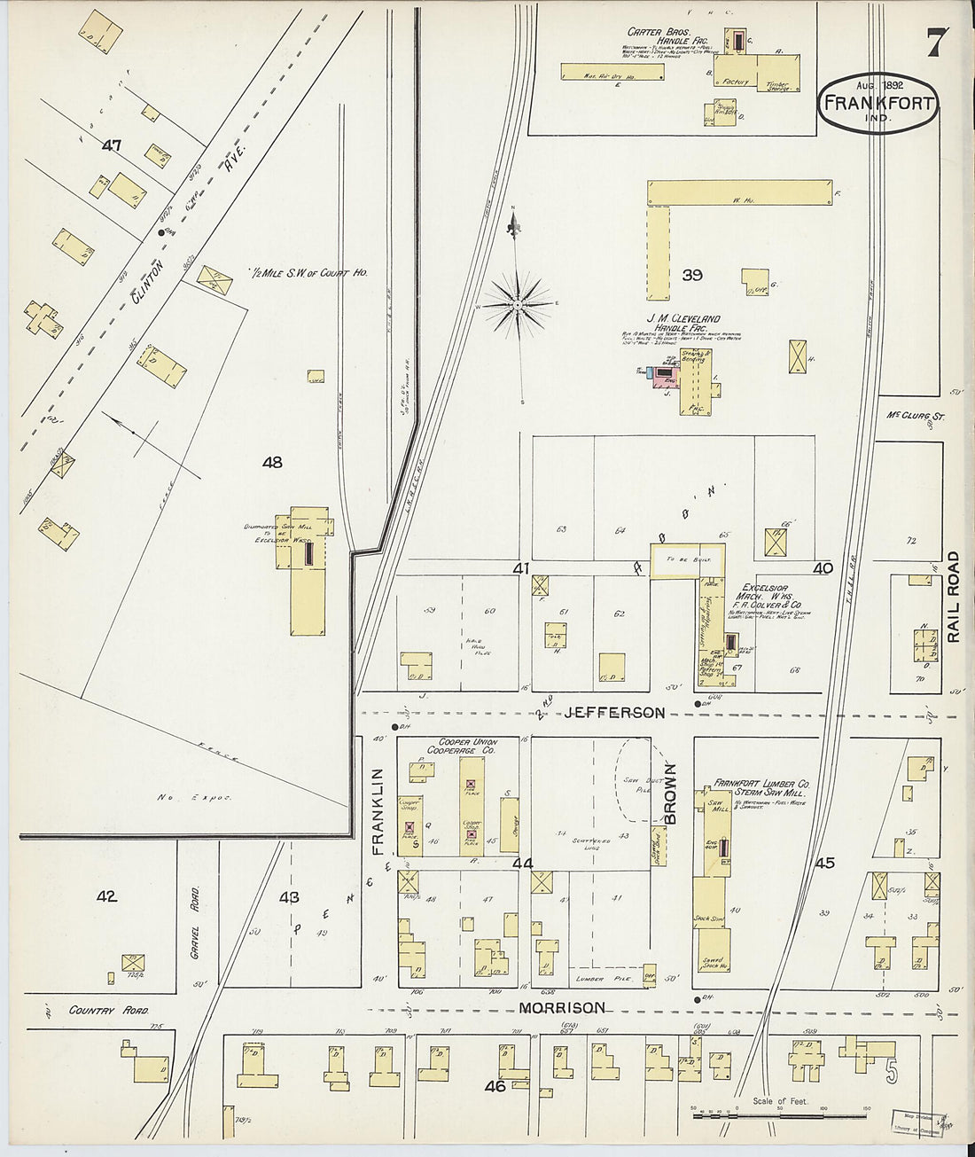This old map of Frankfort, Clinton County, Indiana was created by Sanborn Map Company in 1892
