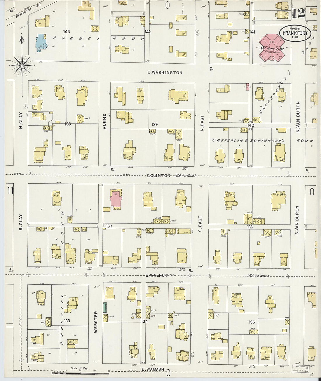 This old map of Frankfort, Clinton County, Indiana was created by Sanborn Map Company in 1898