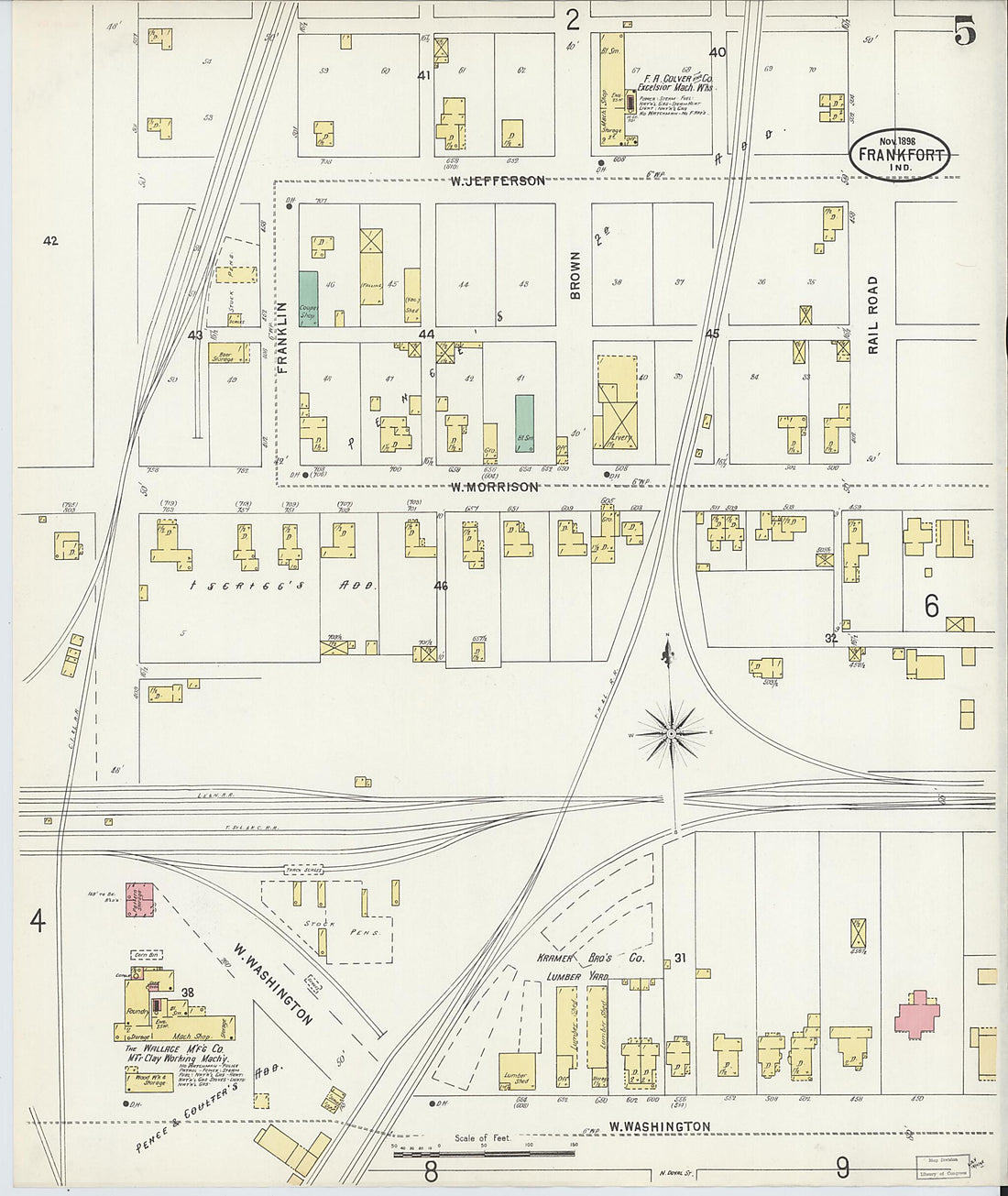 This old map of Frankfort, Clinton County, Indiana was created by Sanborn Map Company in 1898