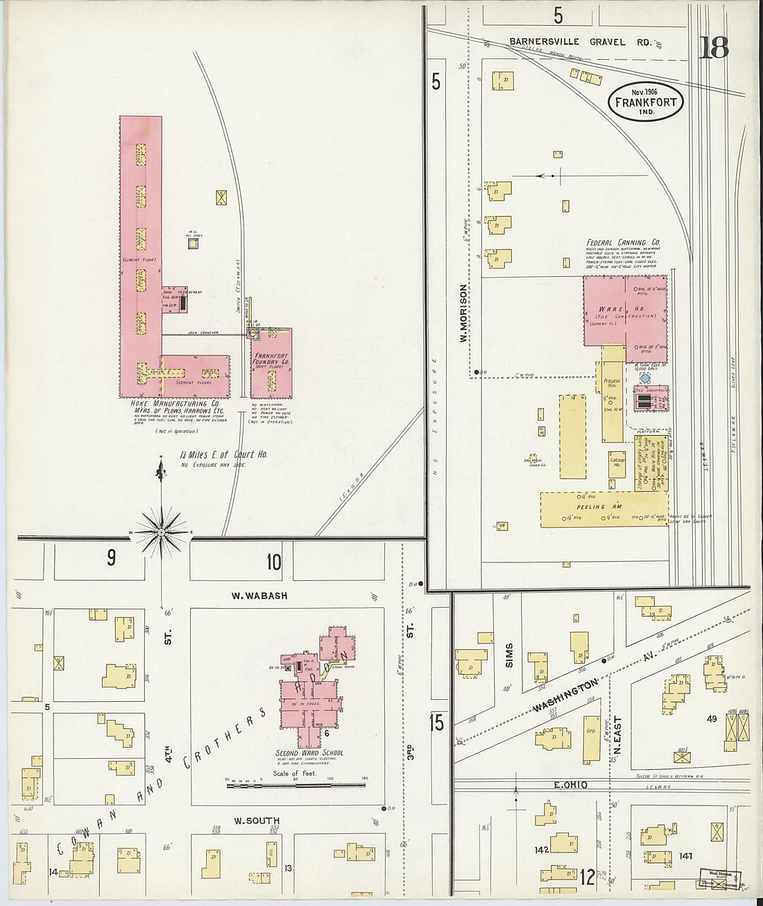 This old map of Frankfort, Clinton County, Indiana was created by Sanborn Map Company in 1906