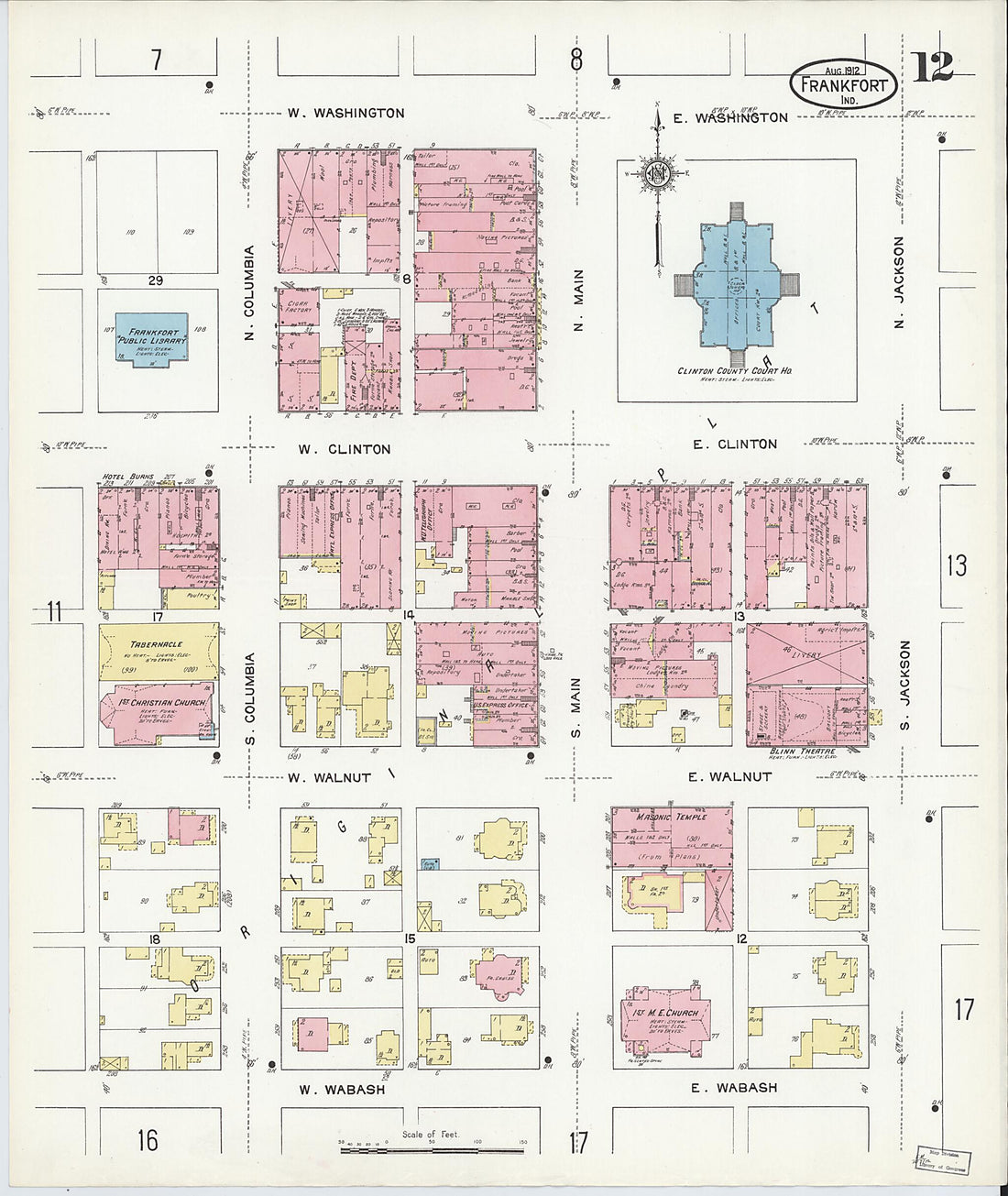 This old map of Frankfort, Clinton County, Indiana was created by Sanborn Map Company in 1912