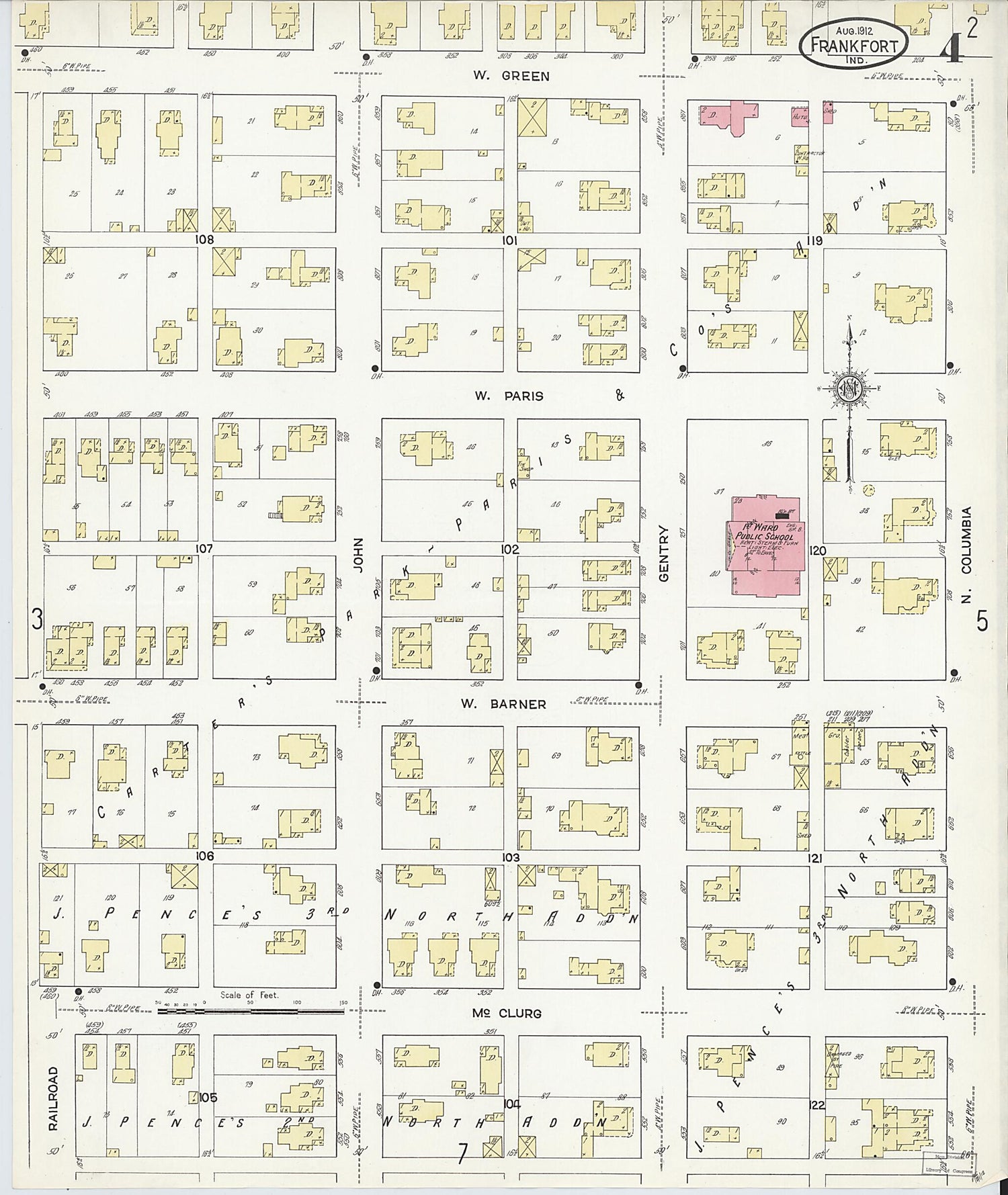 This old map of Frankfort, Clinton County, Indiana was created by Sanborn Map Company in 1912