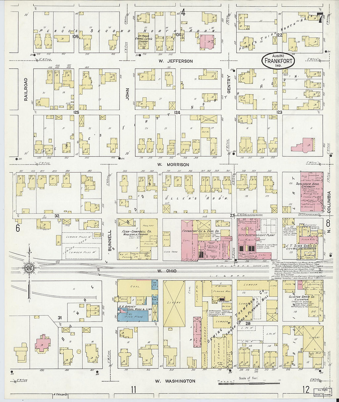 This old map of Frankfort, Clinton County, Indiana was created by Sanborn Map Company in 1912