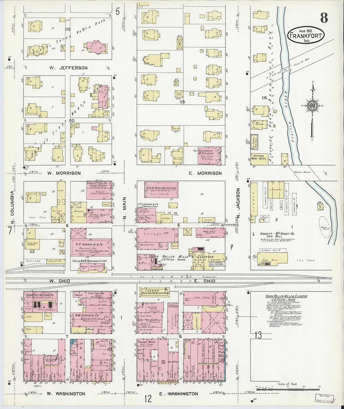 This old map of Frankfort, Clinton County, Indiana was created by Sanborn Map Company in 1912