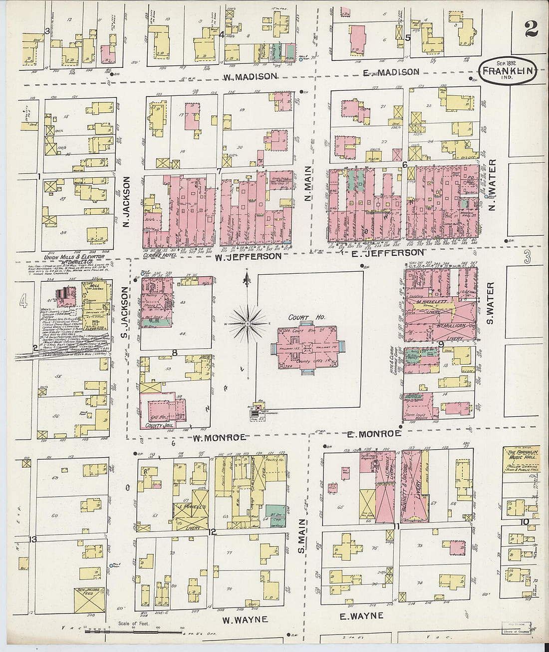 This old map of Franklin, Johnson County, Indiana was created by Sanborn Map Company in 1892