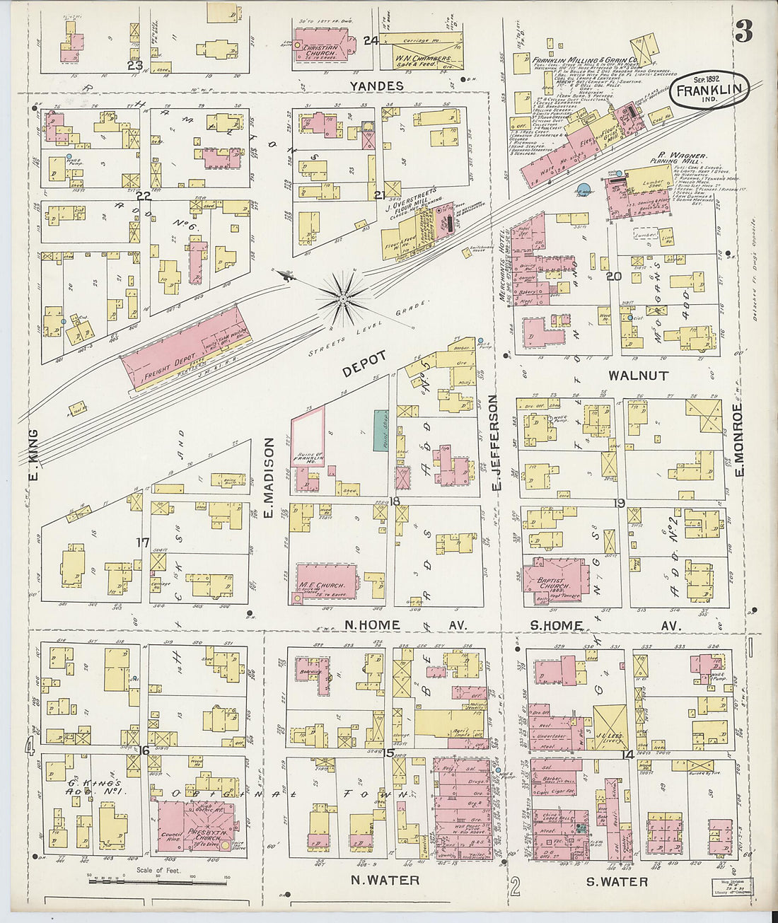 This old map of Franklin, Johnson County, Indiana was created by Sanborn Map Company in 1892