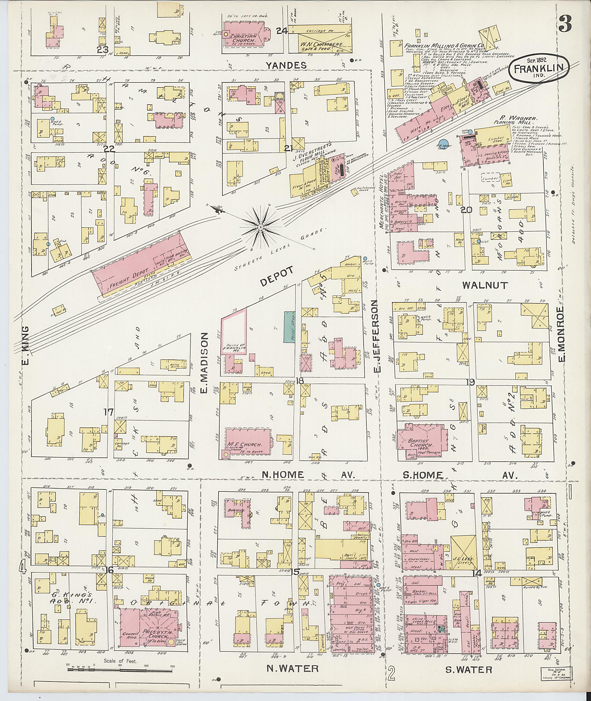 This old map of Franklin, Johnson County, Indiana was created by Sanborn Map Company in 1892