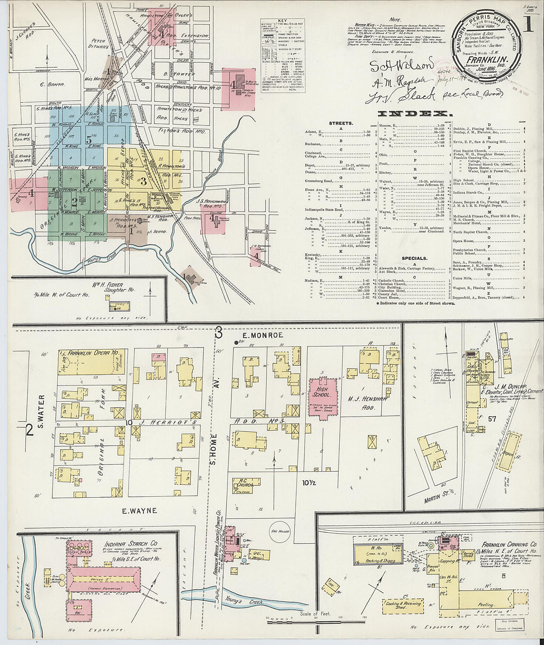 This old map of Franklin, Johnson County, Indiana was created by Sanborn Map Company in 1896