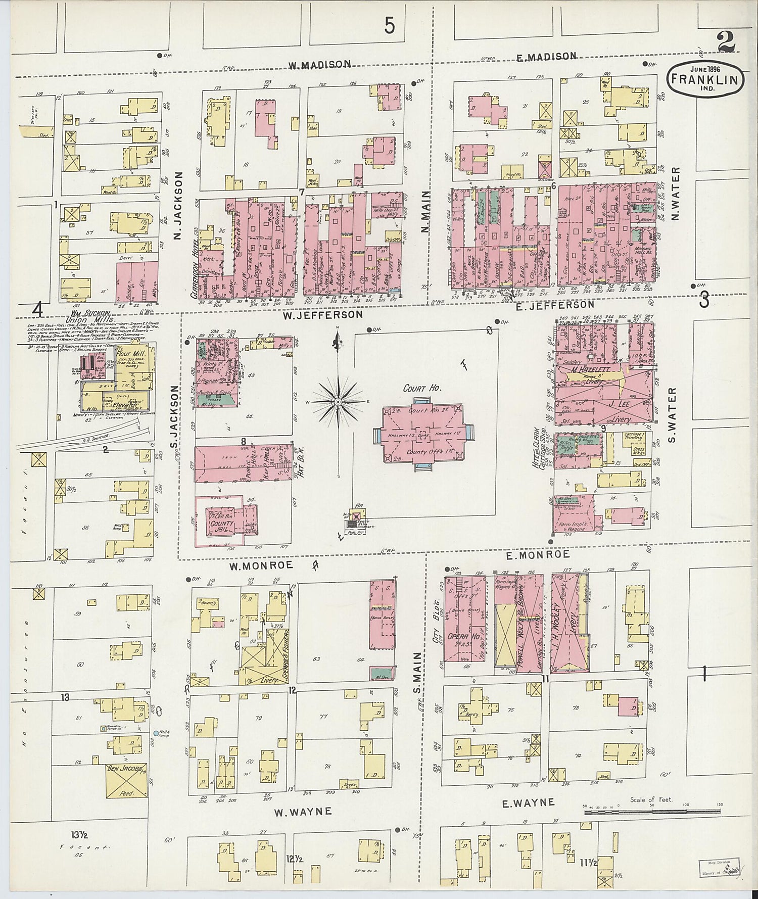 This old map of Franklin, Johnson County, Indiana was created by Sanborn Map Company in 1896