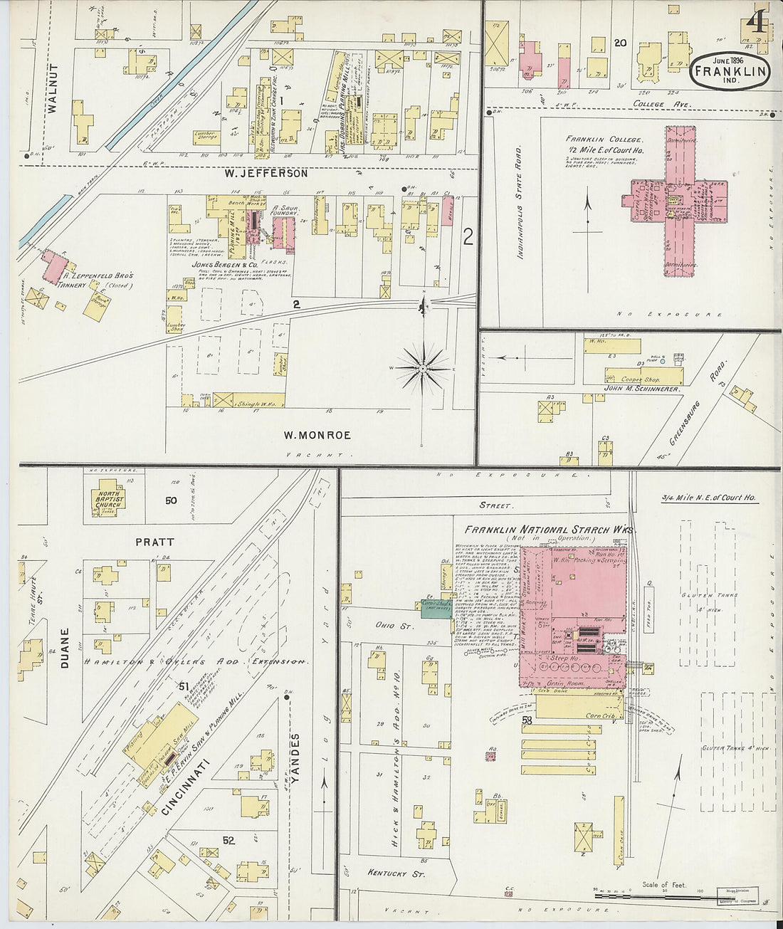 This old map of Franklin, Johnson County, Indiana was created by Sanborn Map Company in 1896