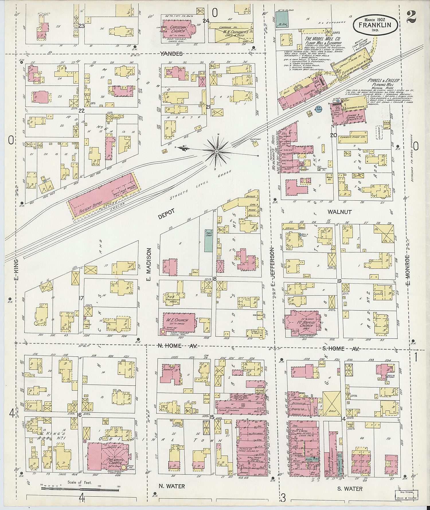 This old map of Franklin, Johnson County, Indiana was created by Sanborn Map Company in 1902