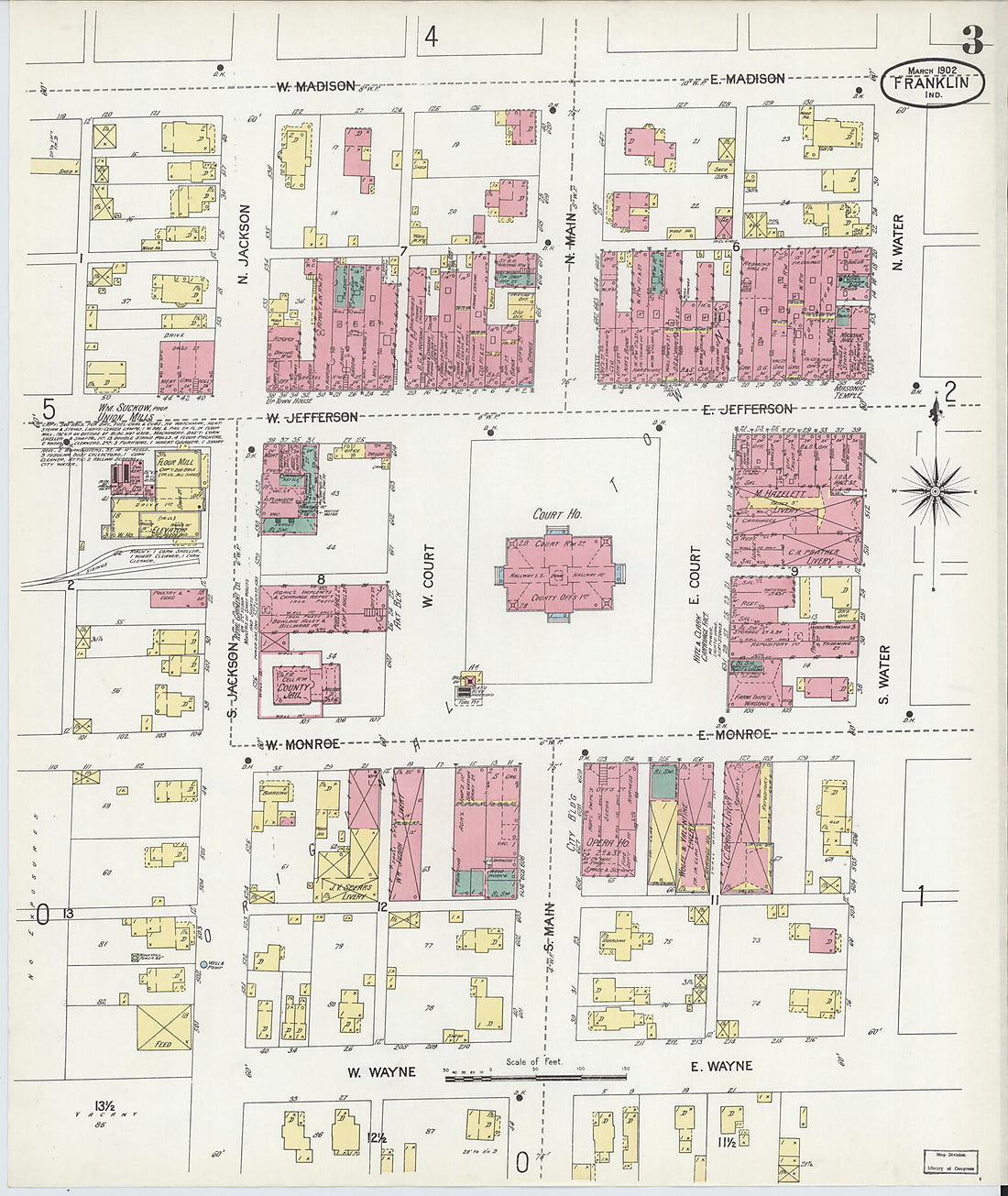 This old map of Franklin, Johnson County, Indiana was created by Sanborn Map Company in 1902