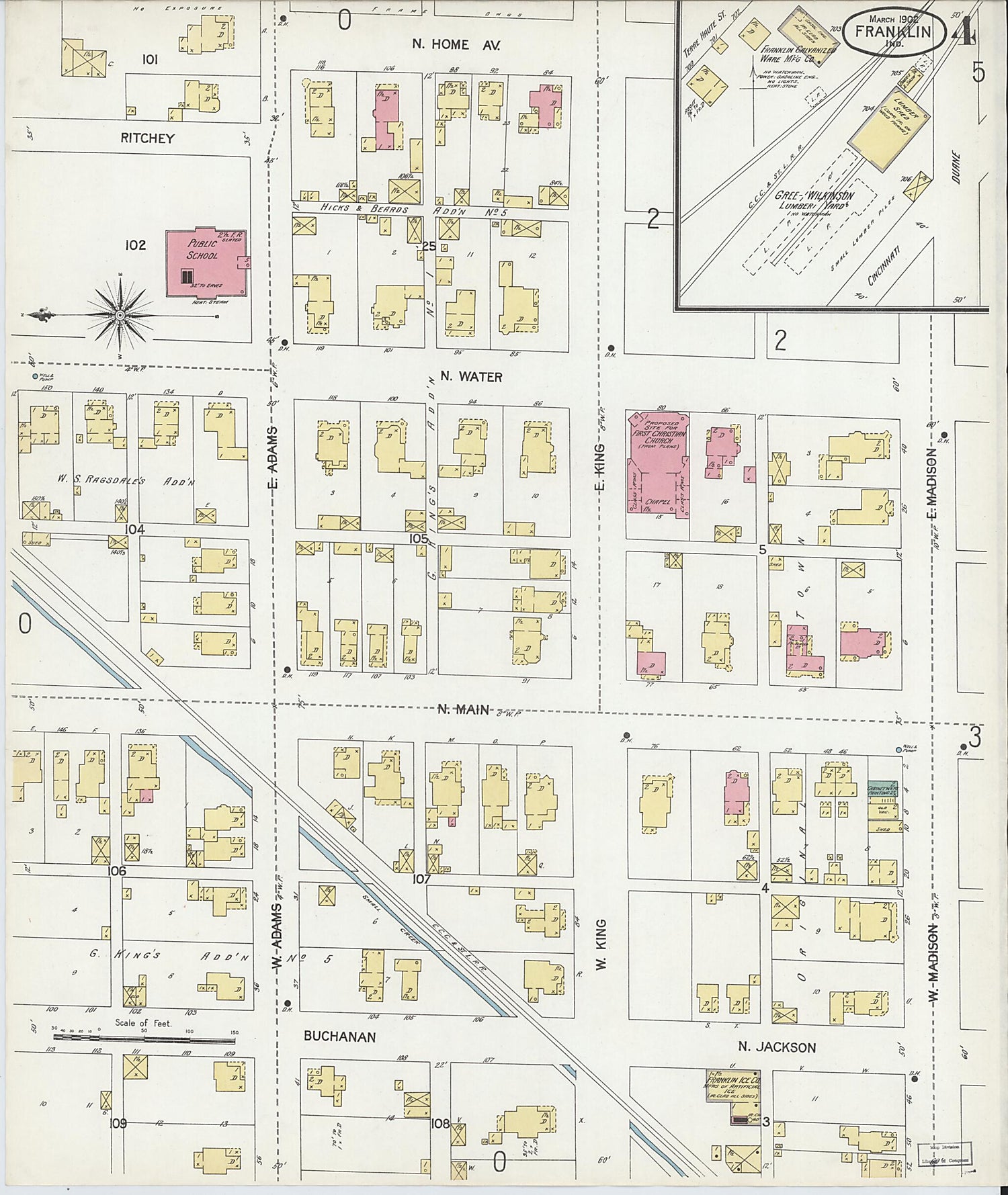 This old map of Franklin, Johnson County, Indiana was created by Sanborn Map Company in 1902