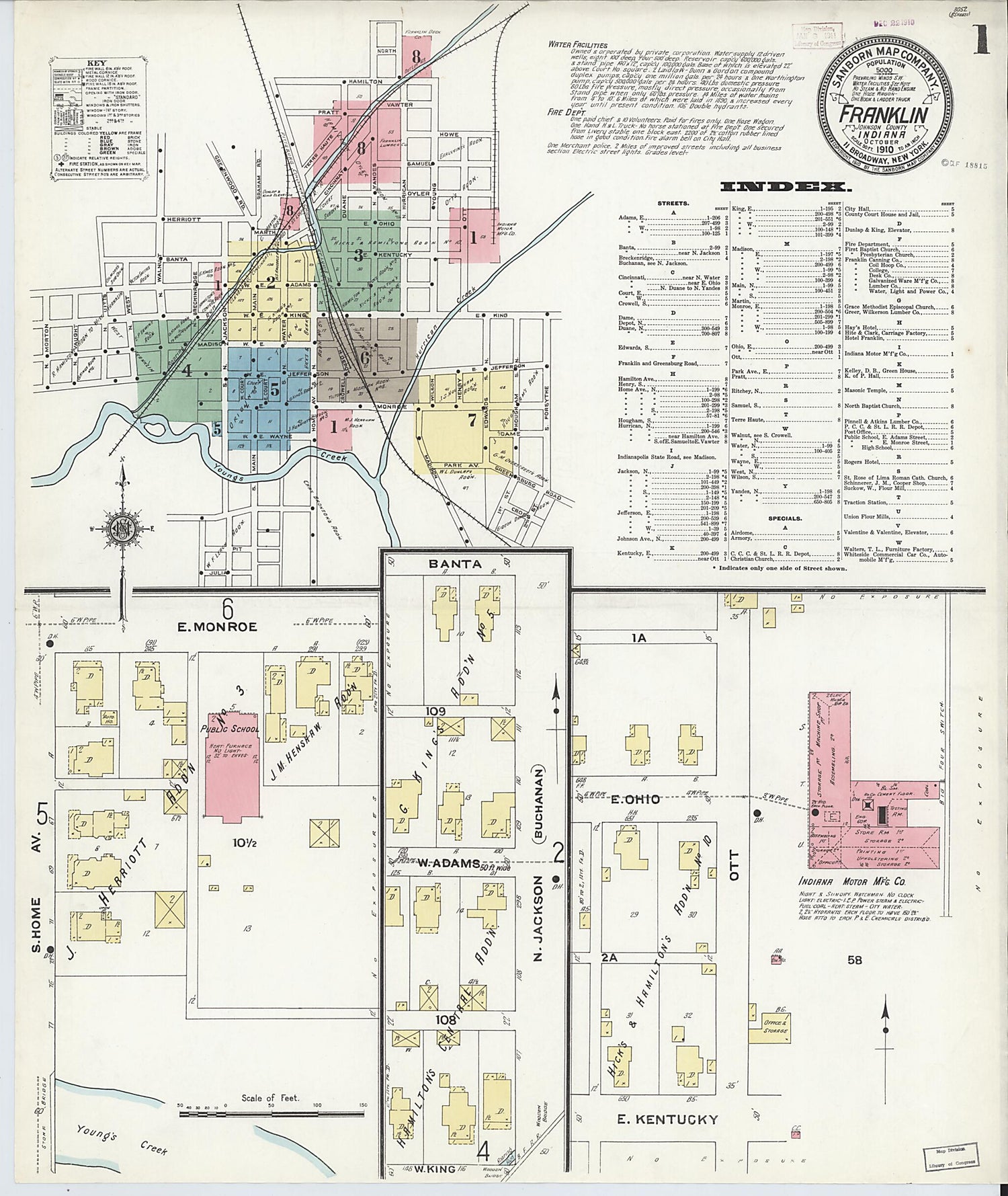 This old map of Franklin, Johnson County, Indiana was created by Sanborn Map Company in 1910