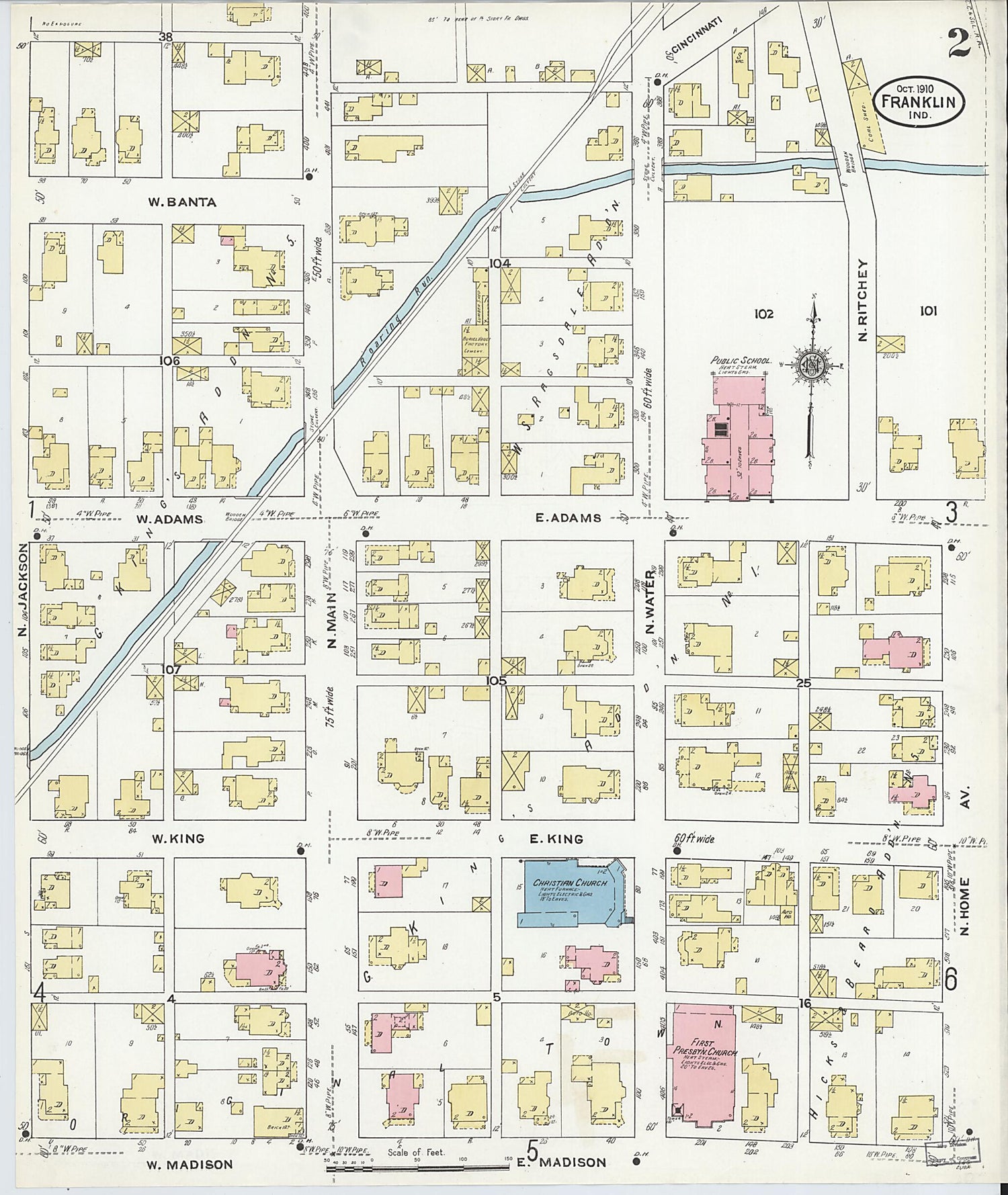 This old map of Franklin, Johnson County, Indiana was created by Sanborn Map Company in 1910