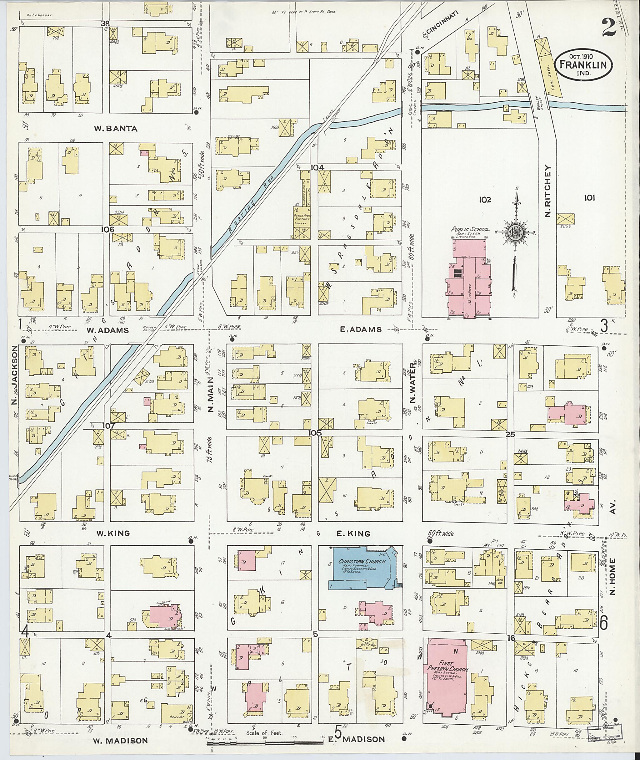 This old map of Franklin, Johnson County, Indiana was created by Sanborn Map Company in 1910