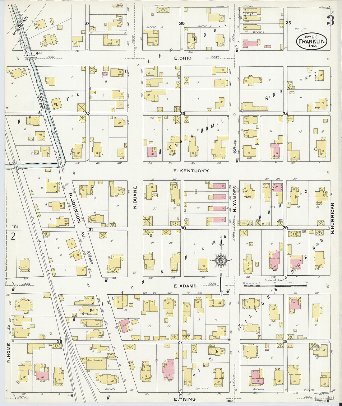 This old map of Franklin, Johnson County, Indiana was created by Sanborn Map Company in 1910