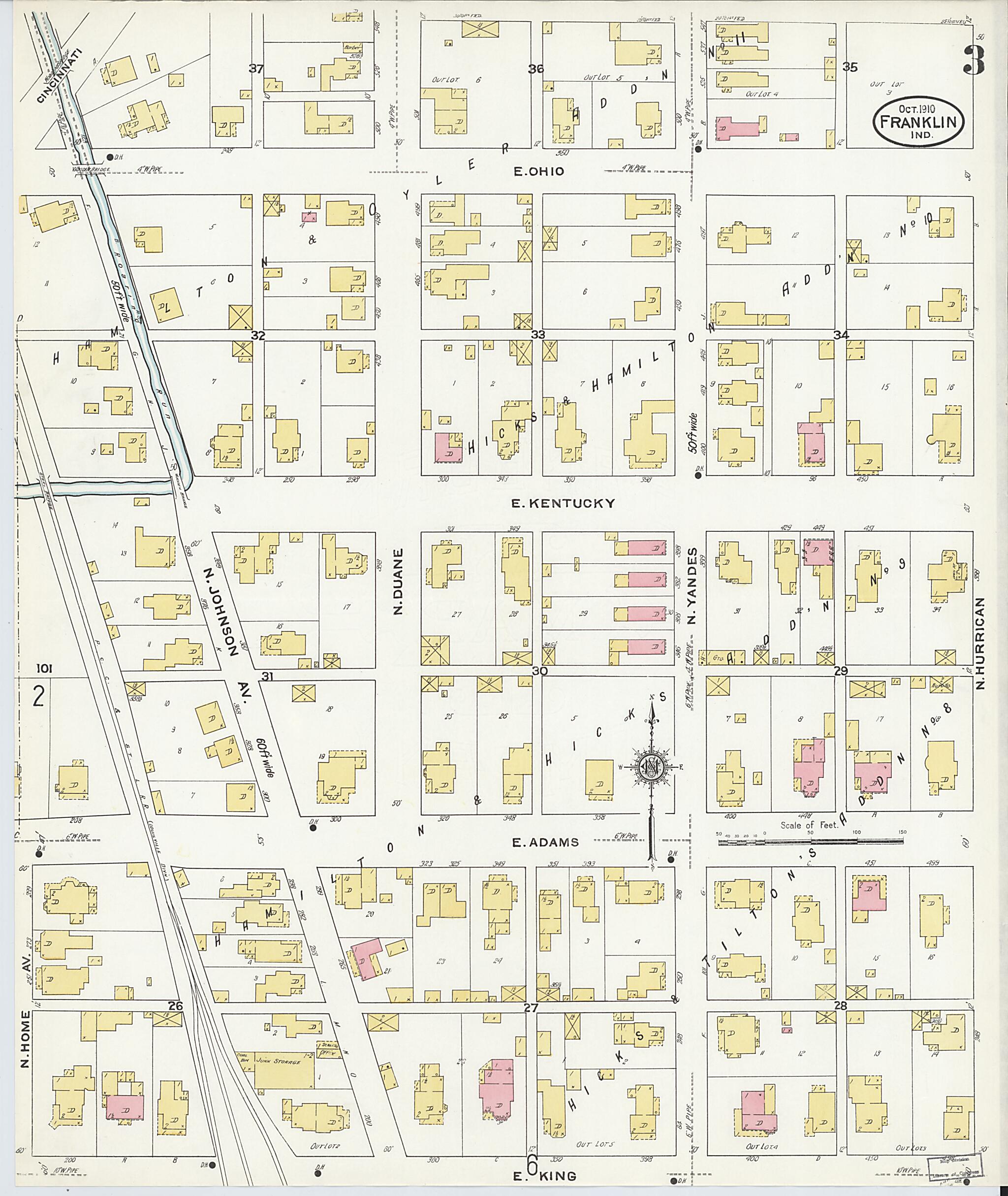 This old map of Franklin, Johnson County, Indiana was created by Sanborn Map Company in 1910