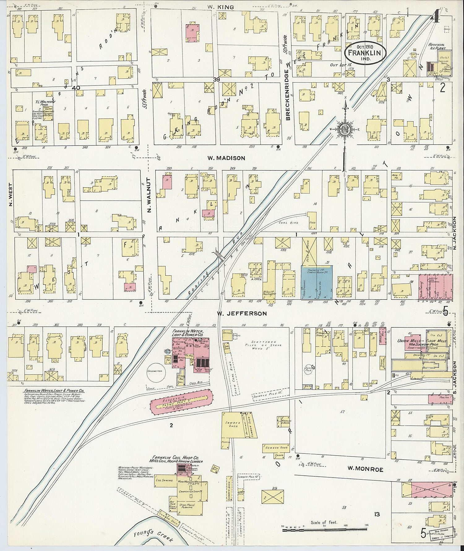 This old map of Franklin, Johnson County, Indiana was created by Sanborn Map Company in 1910