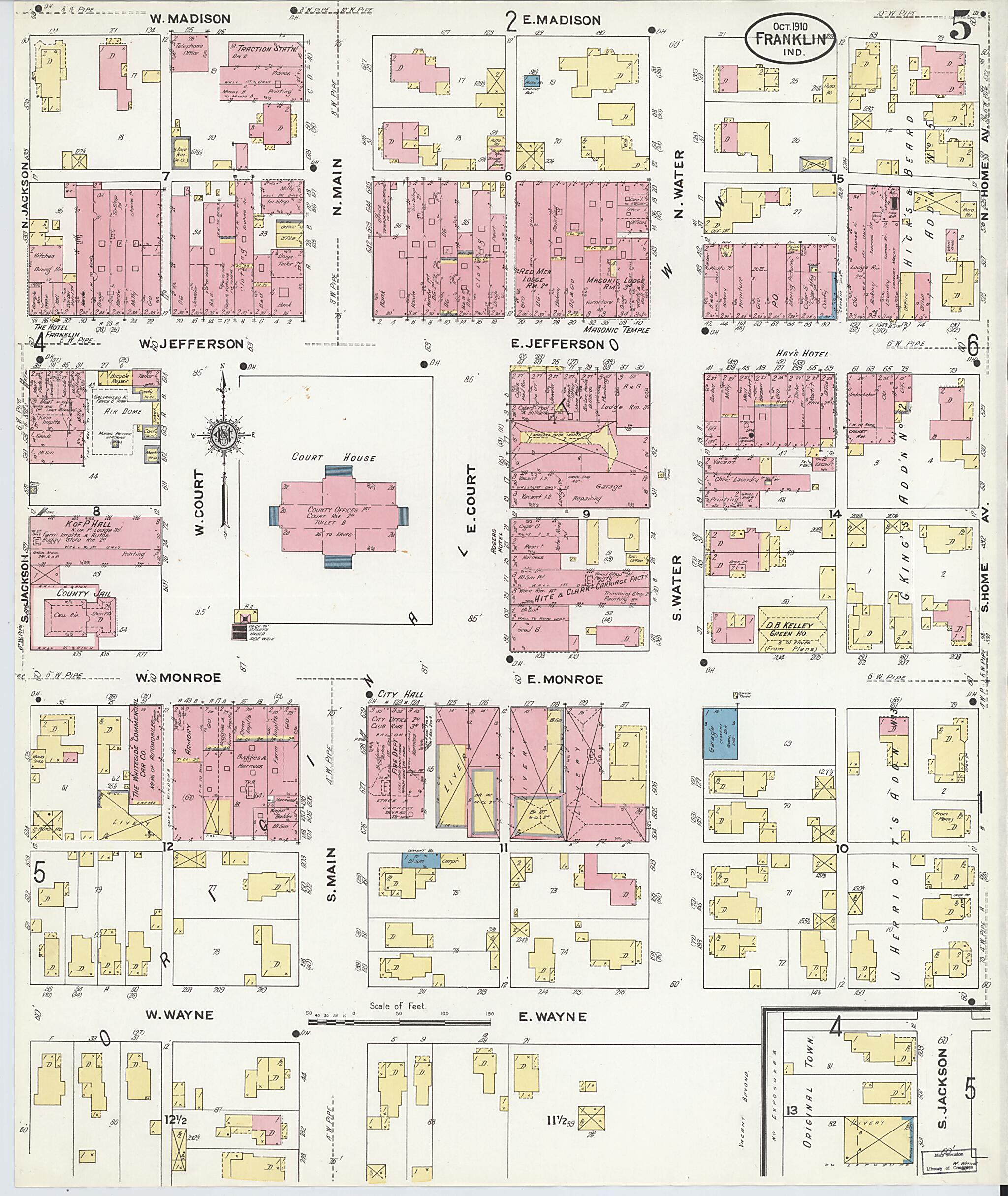 This old map of Franklin, Johnson County, Indiana was created by Sanborn Map Company in 1910