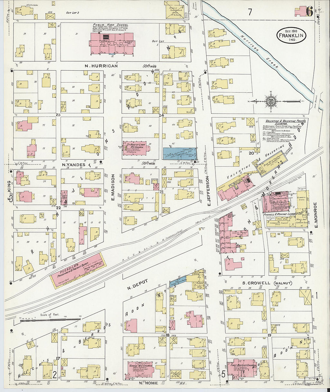 This old map of Franklin, Johnson County, Indiana was created by Sanborn Map Company in 1910