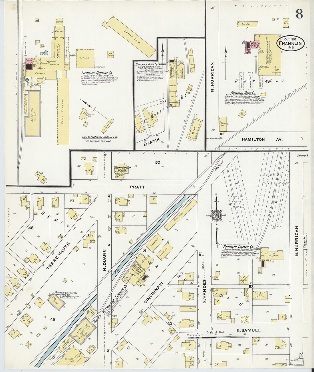 This old map of Franklin, Johnson County, Indiana was created by Sanborn Map Company in 1910