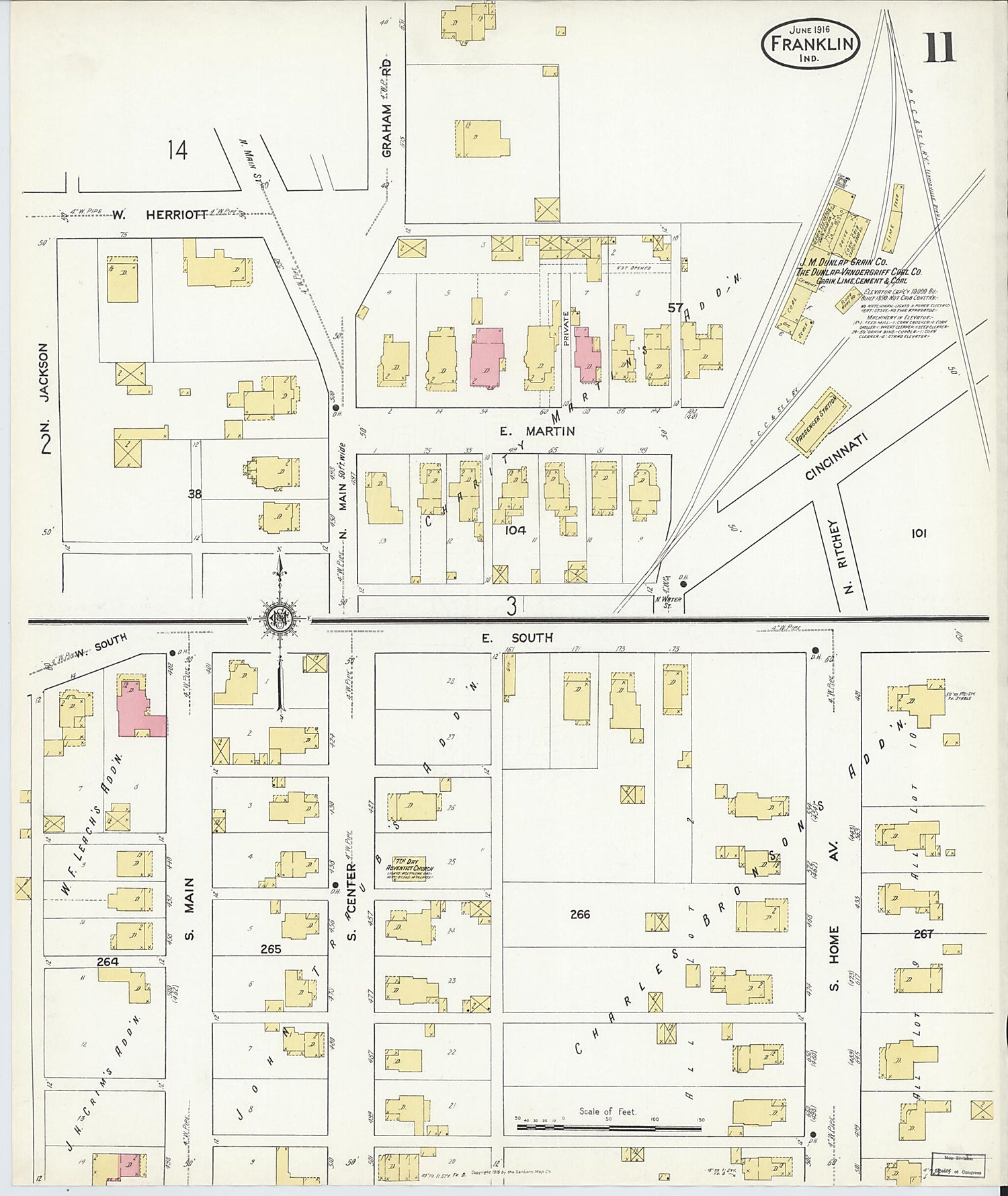 This old map of Franklin, Johnson County, Indiana was created by Sanborn Map Company in 1916