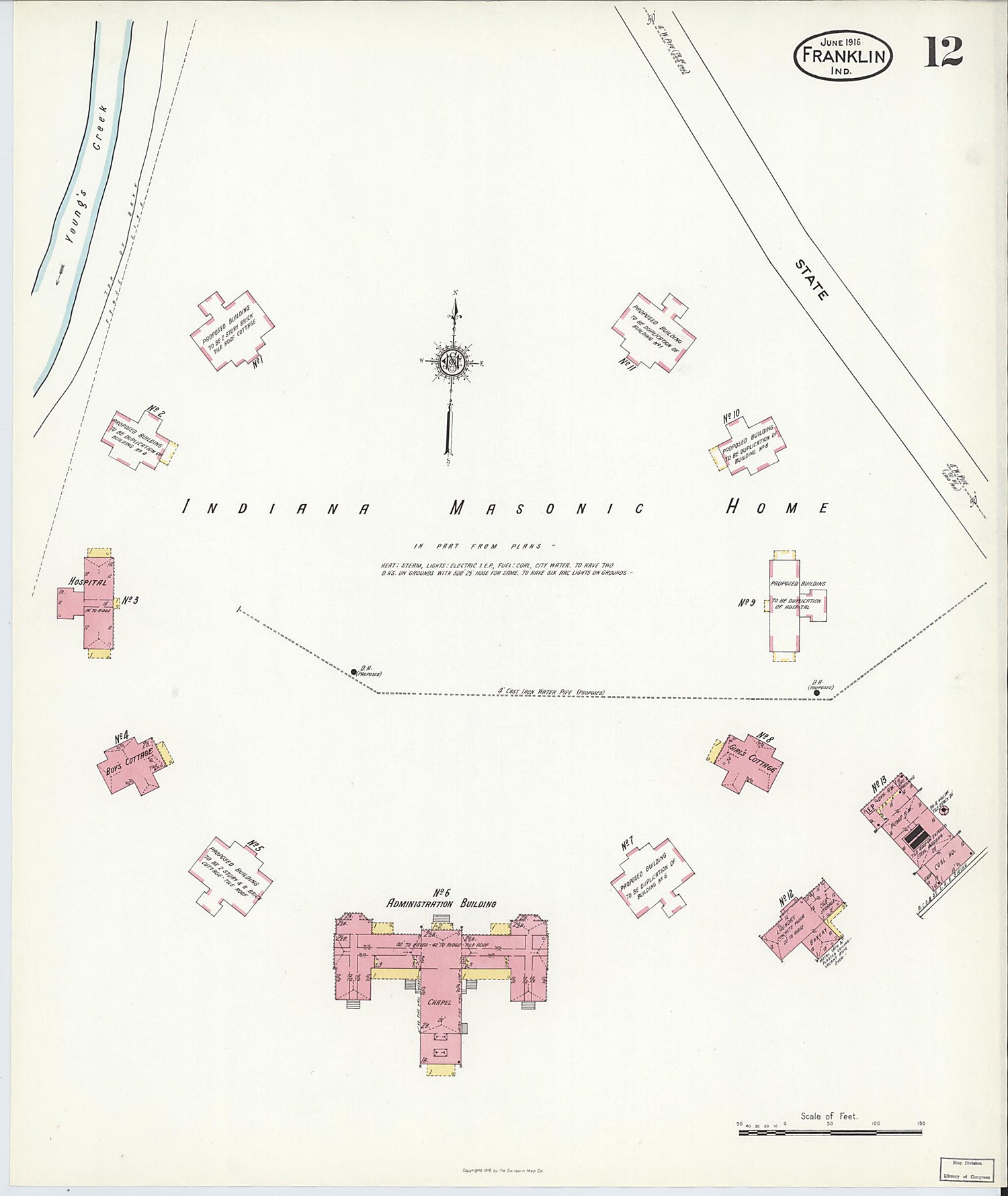 This old map of Franklin, Johnson County, Indiana was created by Sanborn Map Company in 1916