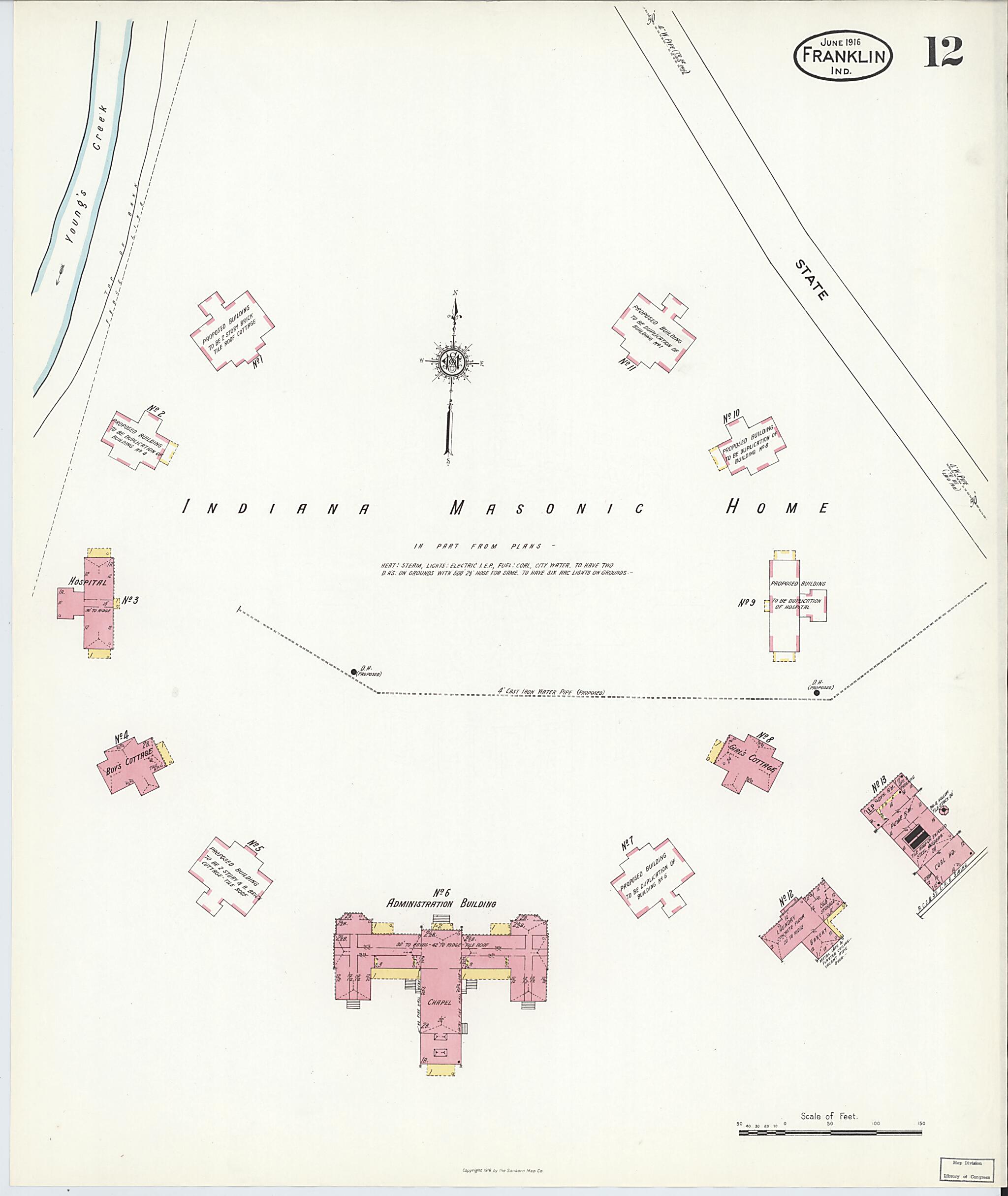 This old map of Franklin, Johnson County, Indiana was created by Sanborn Map Company in 1916