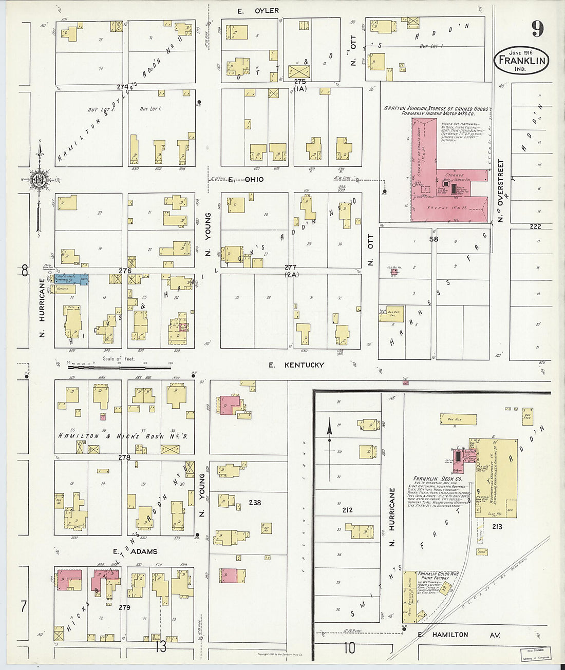 This old map of Franklin, Johnson County, Indiana was created by Sanborn Map Company in 1916