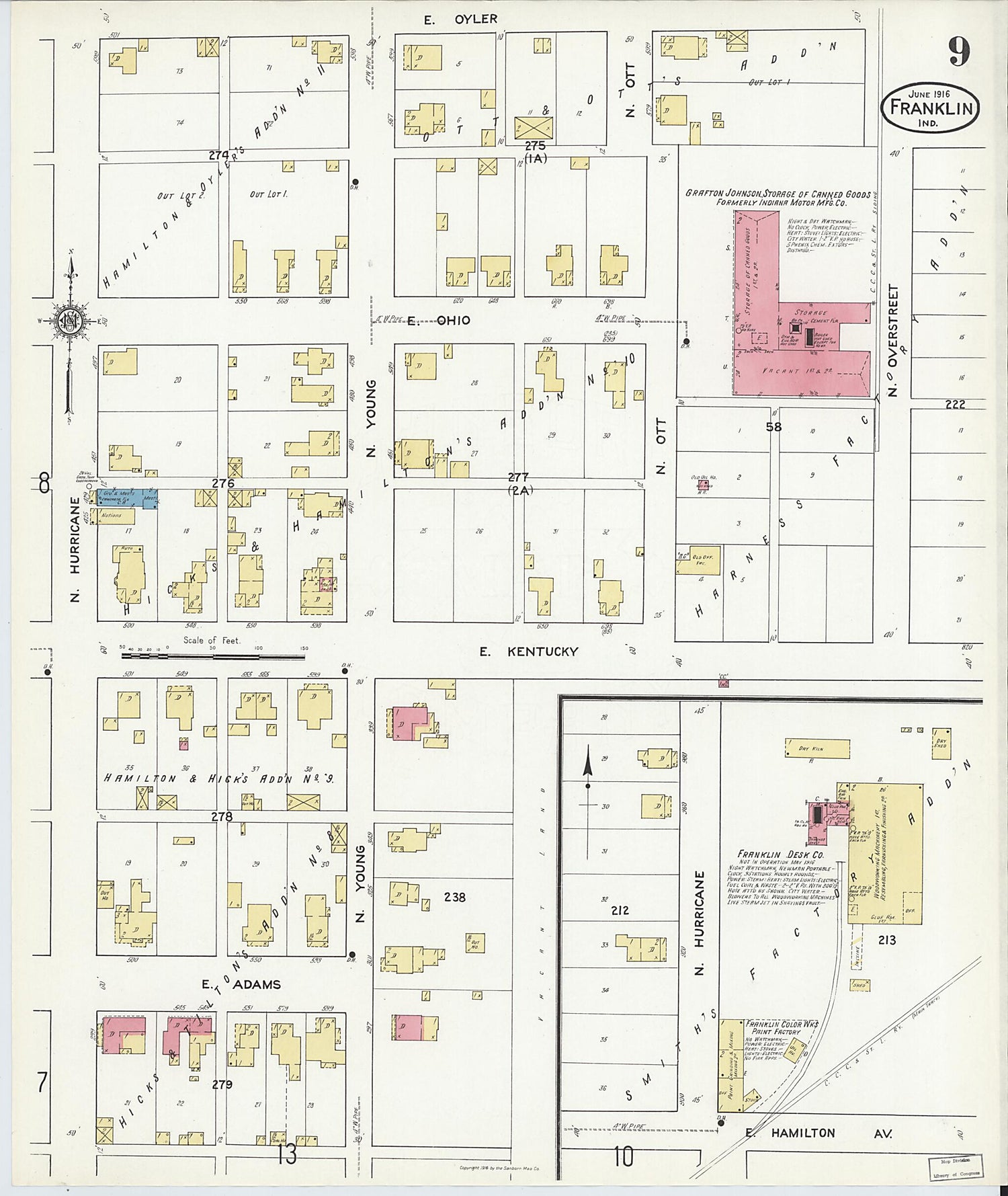 This old map of Franklin, Johnson County, Indiana was created by Sanborn Map Company in 1916