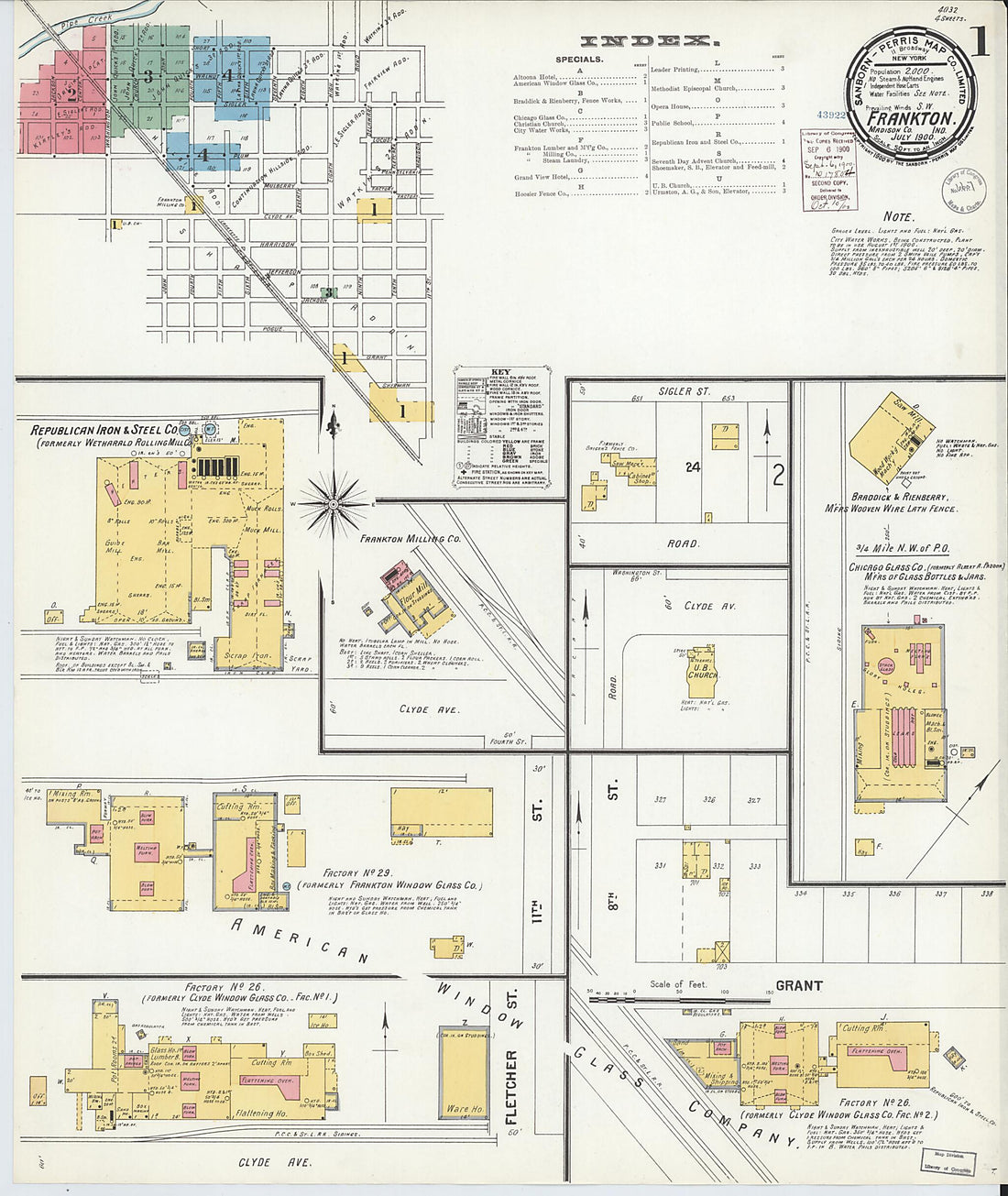 This old map of Frankton, Madison County, Indiana was created by Sanborn Map Company in 1900