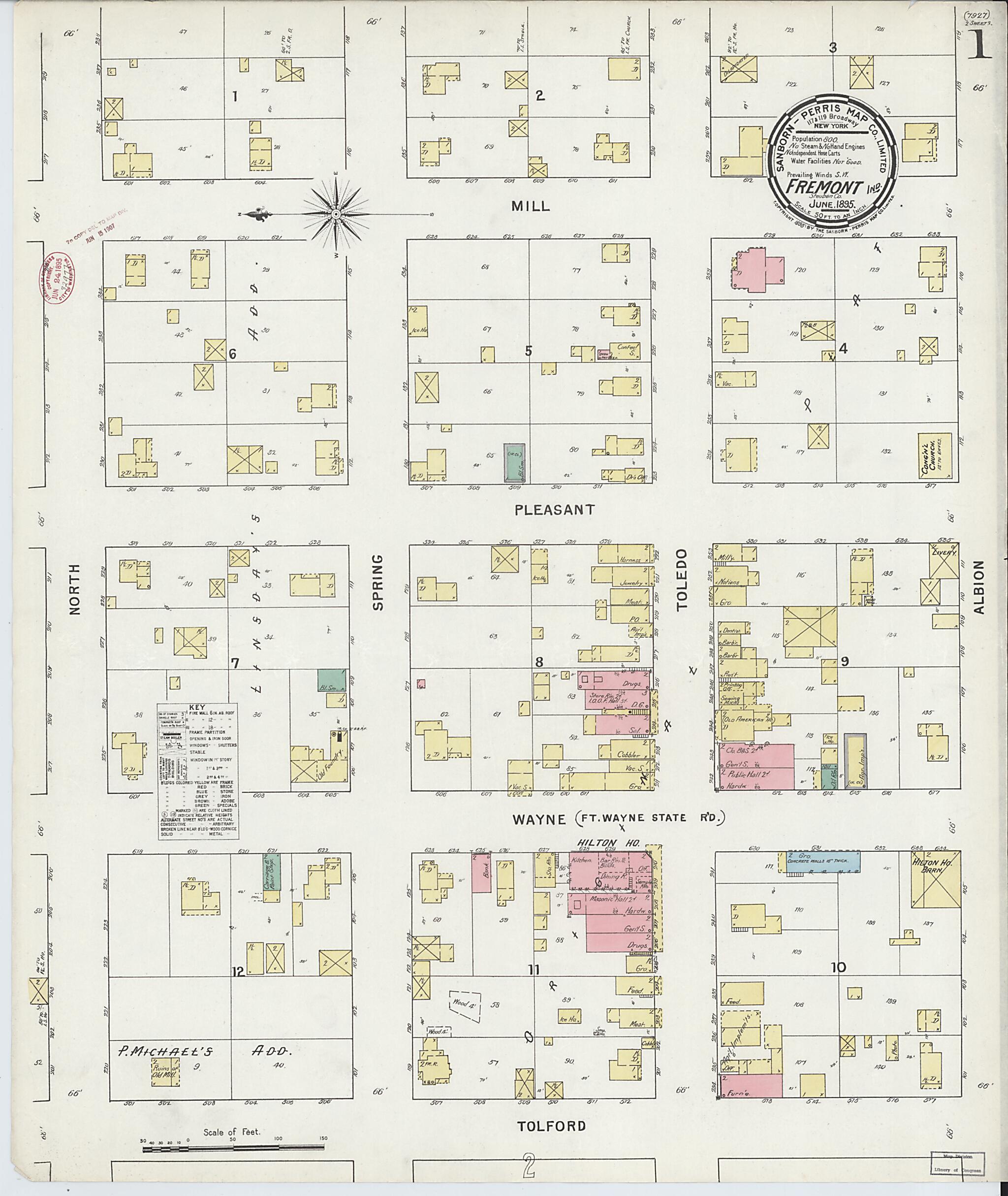 This old map of Fremont, Steuben County, Indiana was created by Sanborn Map Company in 1895