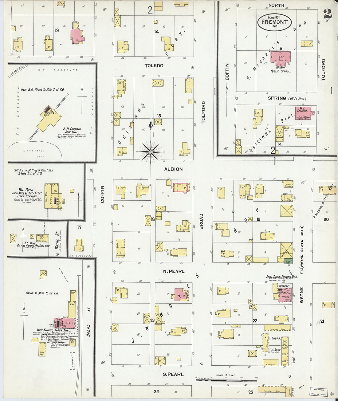 This old map of Fremont, Steuben County, Indiana was created by Sanborn Map Company in 1901