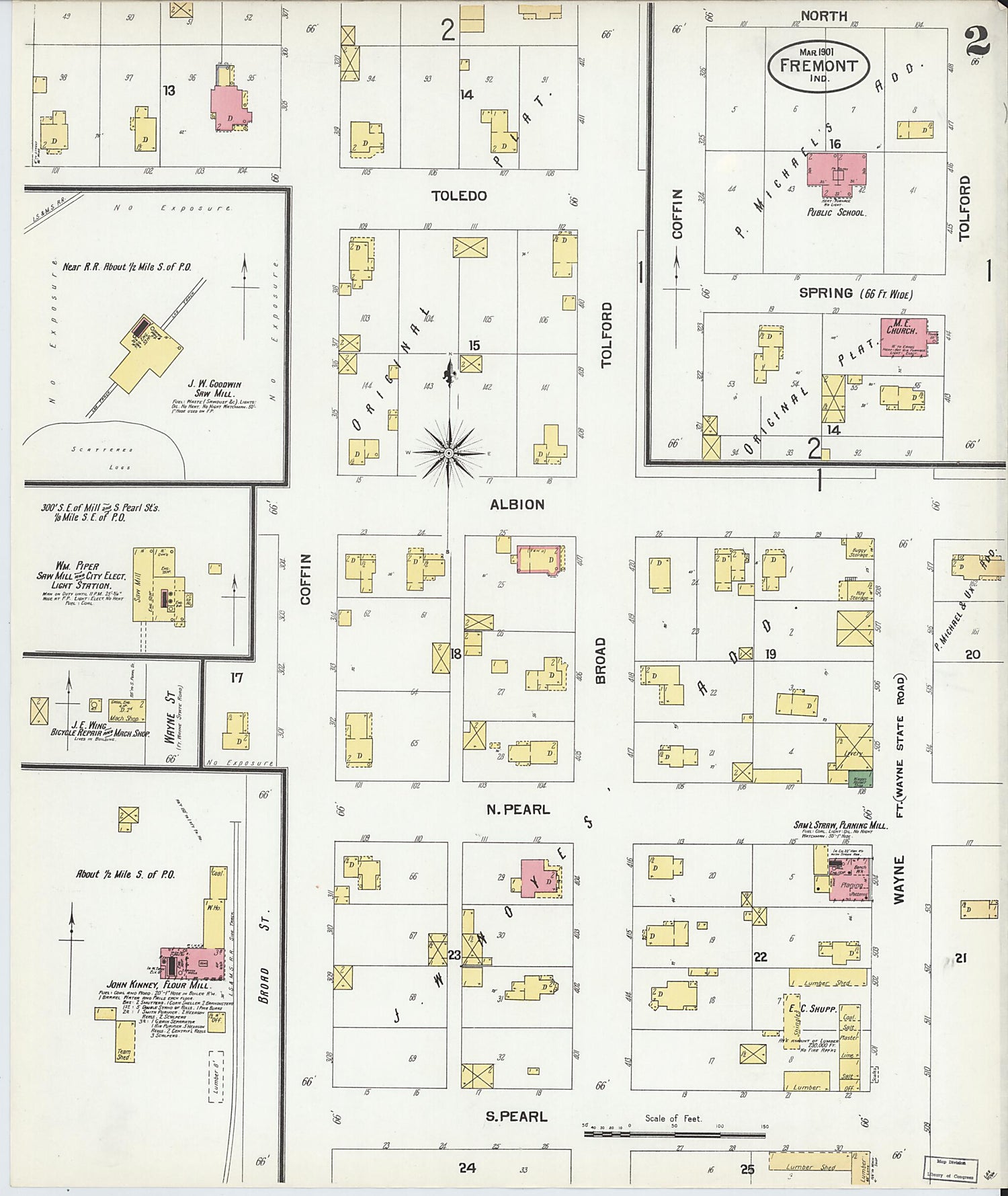 This old map of Fremont, Steuben County, Indiana was created by Sanborn Map Company in 1901