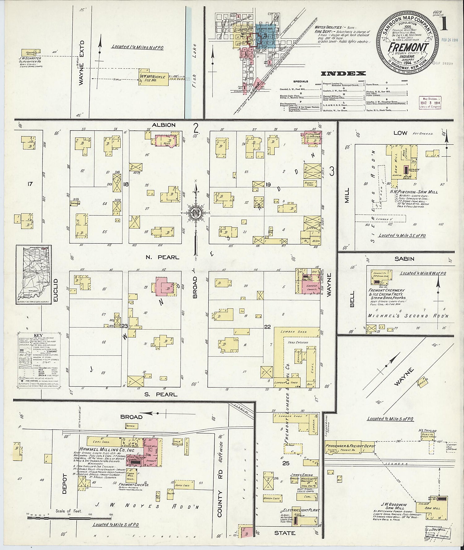 This old map of Fremont, Steuben County, Indiana was created by Sanborn Map Company in 1914