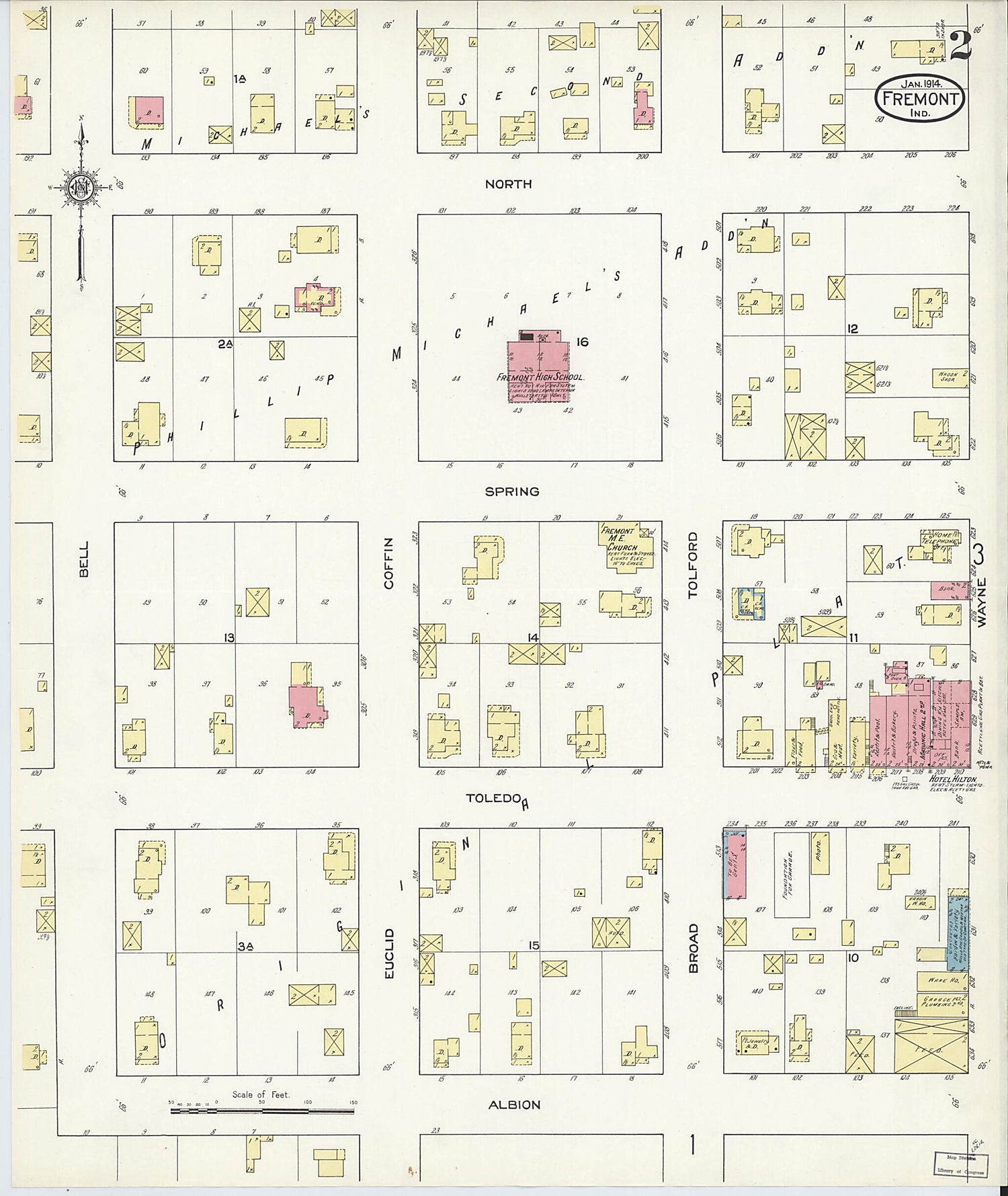 This old map of Fremont, Steuben County, Indiana was created by Sanborn Map Company in 1914