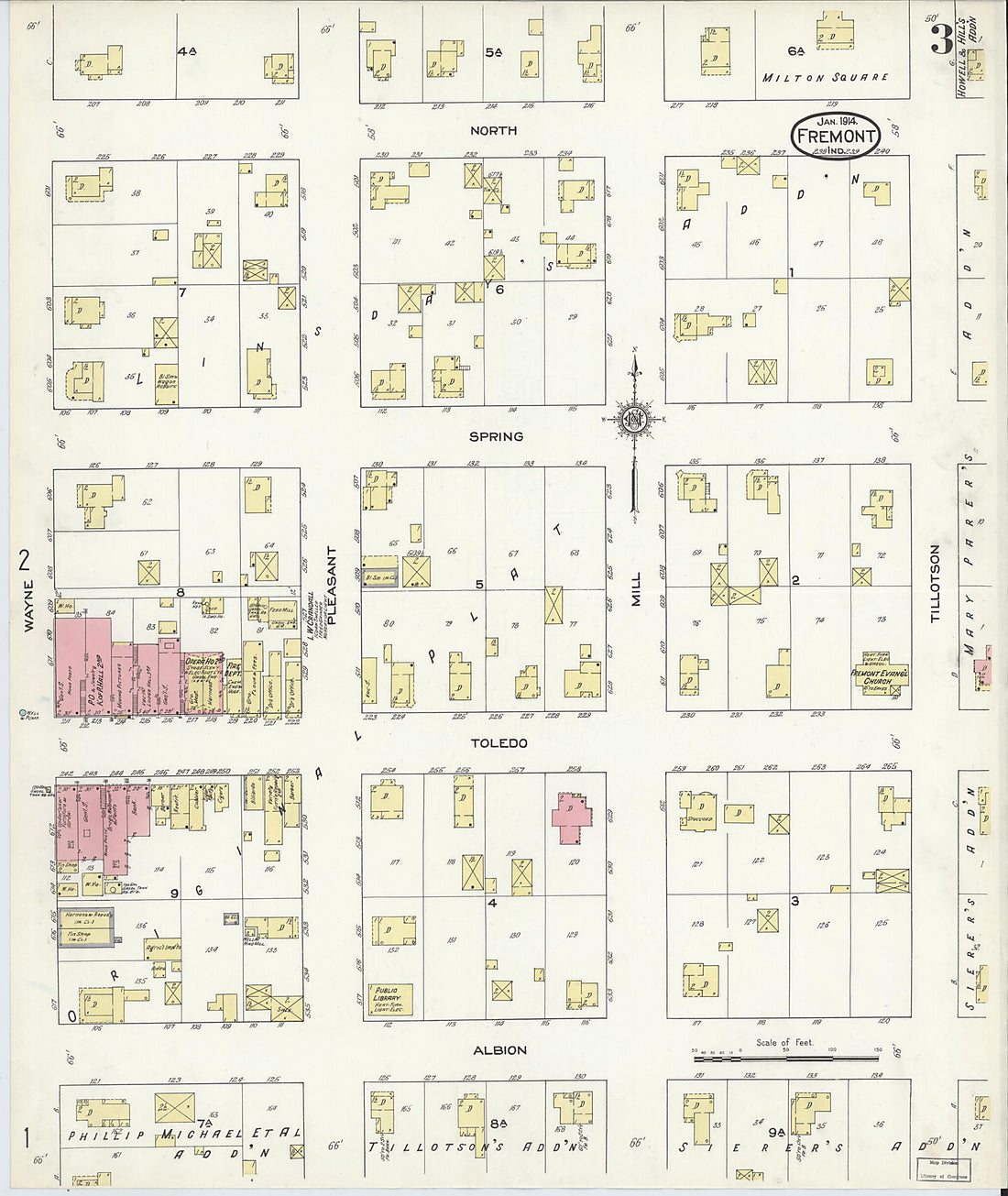 This old map of Fremont, Steuben County, Indiana was created by Sanborn Map Company in 1914