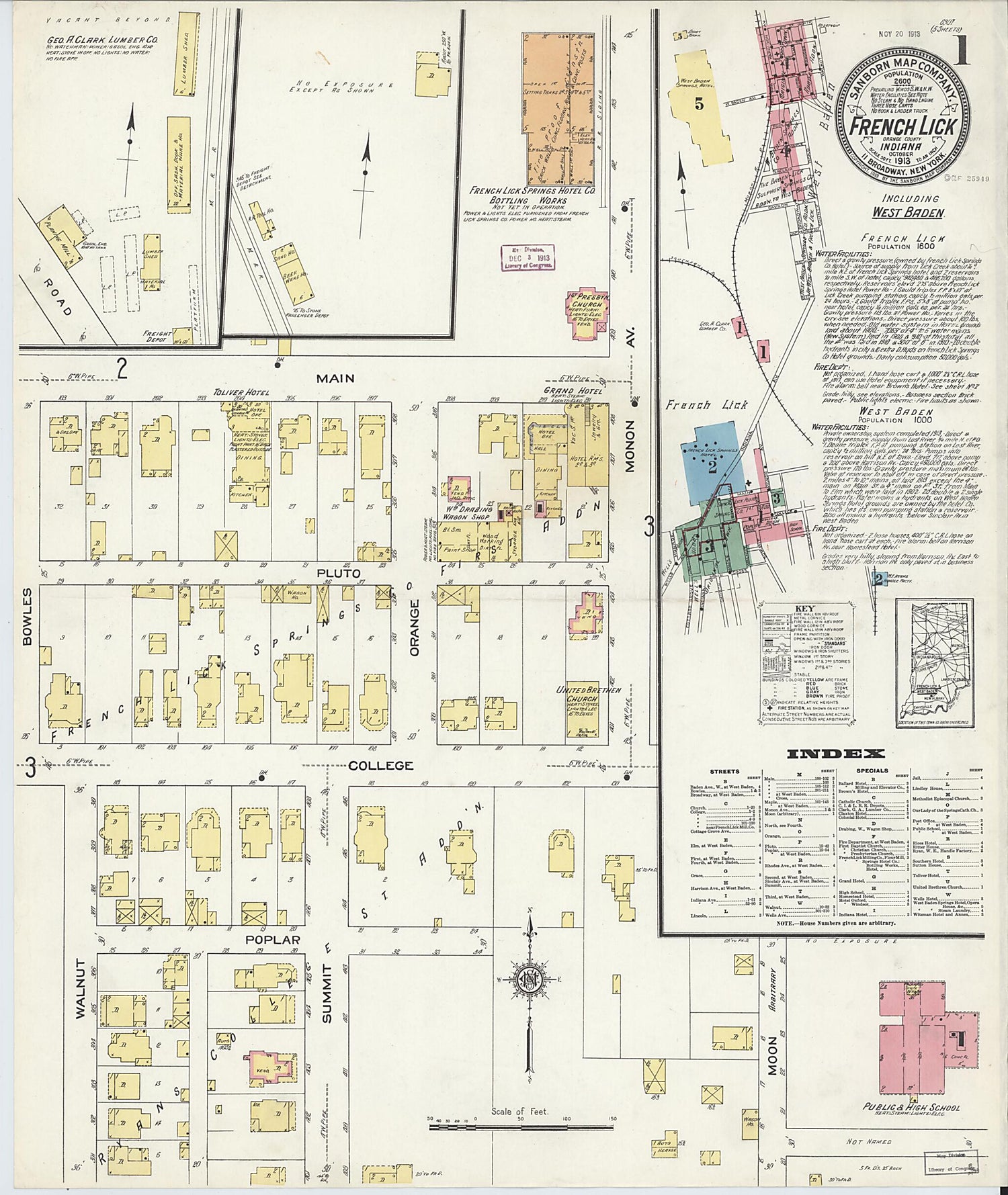 This old map of West Baden, Orange County, Indiana was created by Sanborn Map Company in 1913